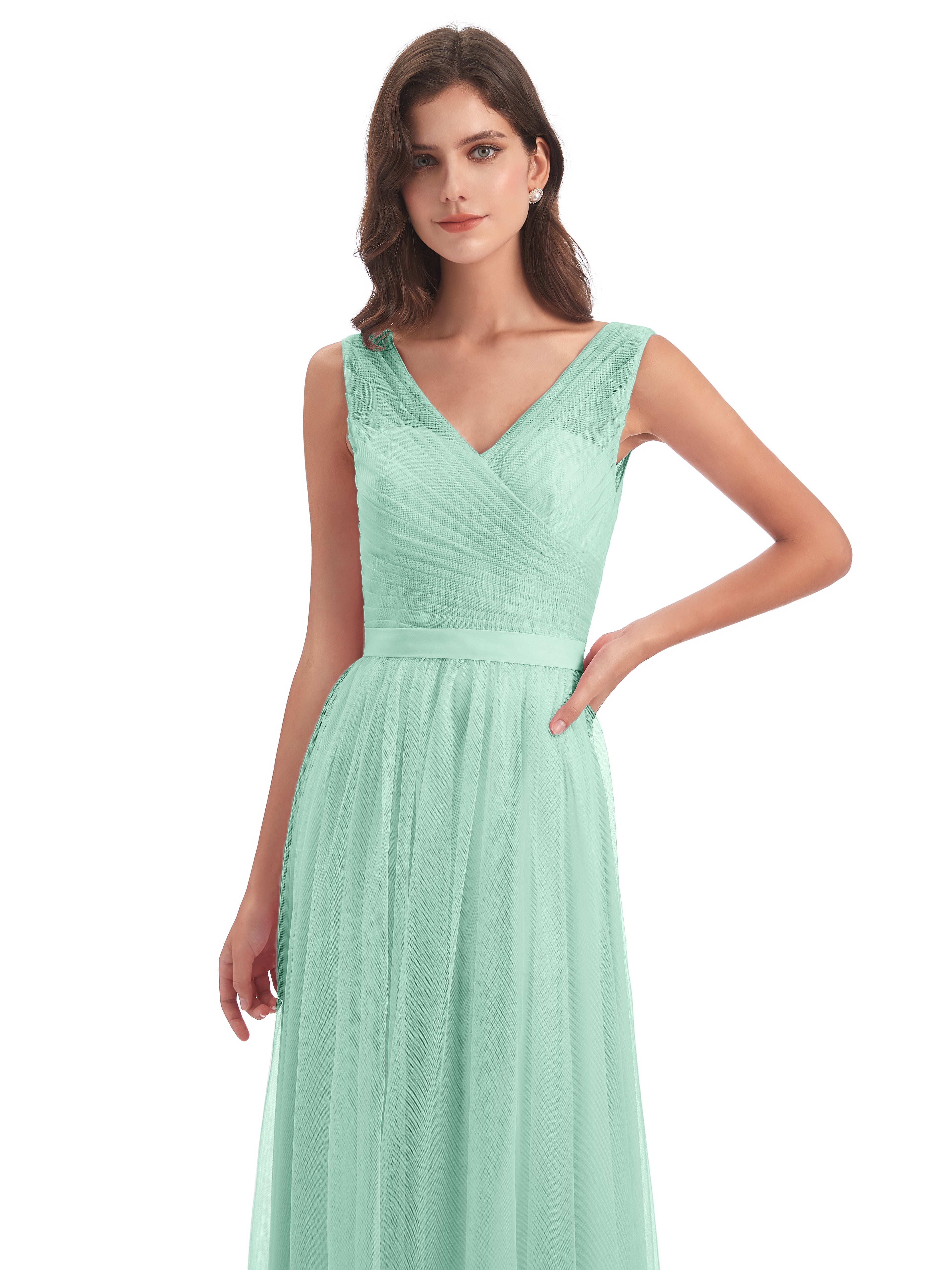 Robe Vert Menthe Demoiselle D Honneur Mila Dos En V Tulle Robes Demoiselle D'Honneur