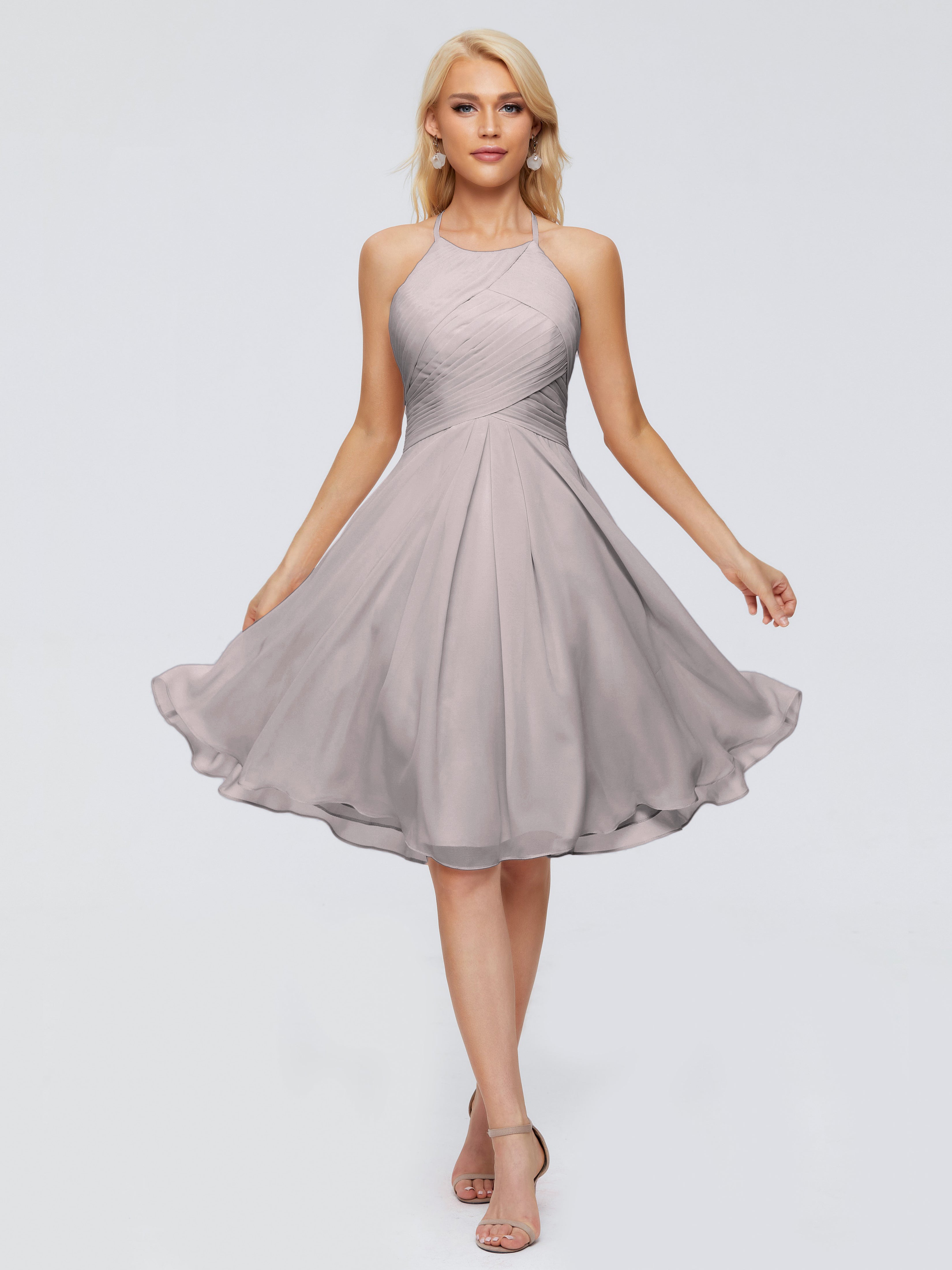 Robe Demoiselle D Honneur Argentée Licou Longueur Genou Robes Demoiselle D'Honneur