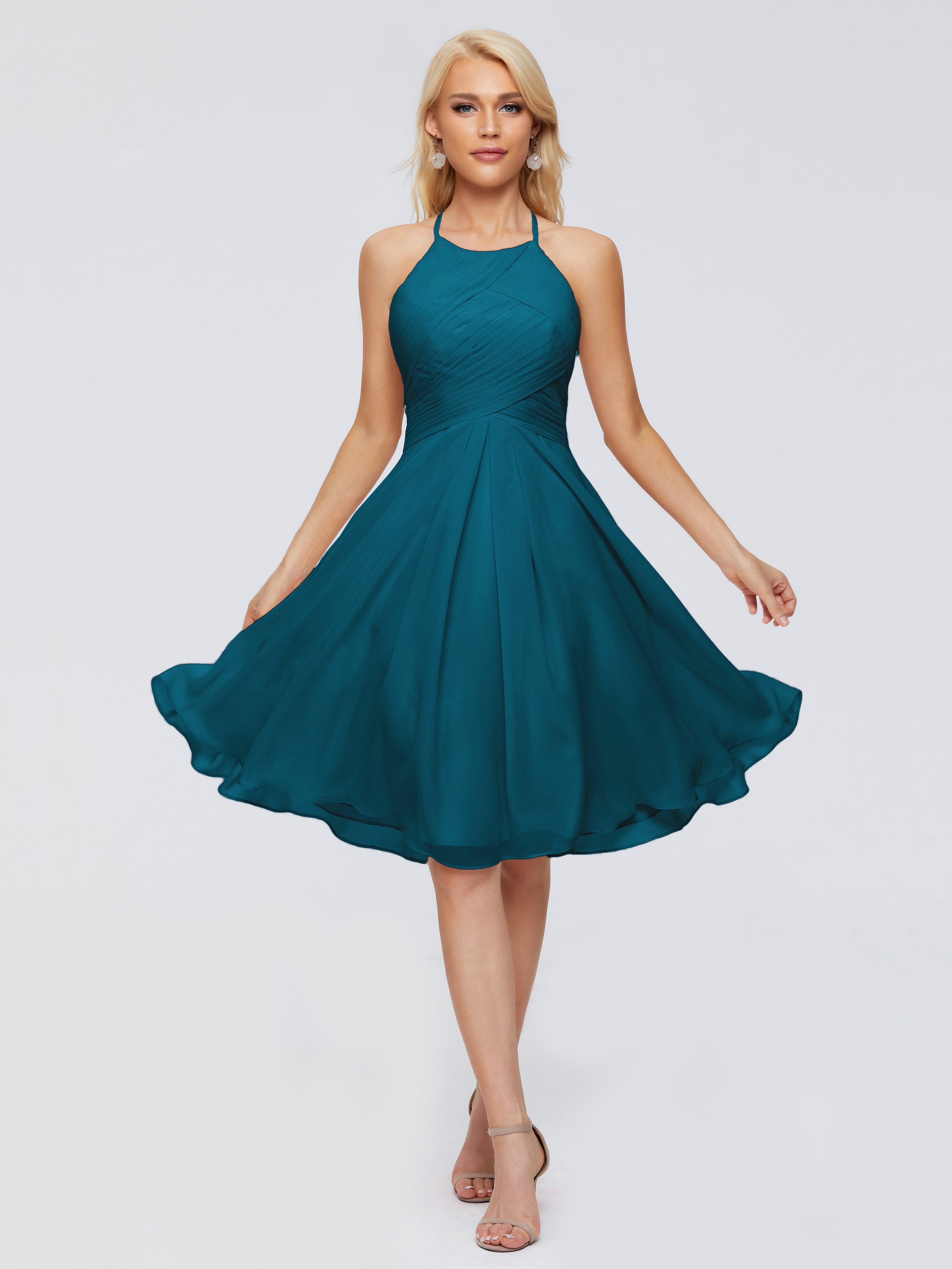 Robe De Demoiselle D'Honneur Bleu Encre Licou Longueur Genou Robes Demoiselle D'Honneur