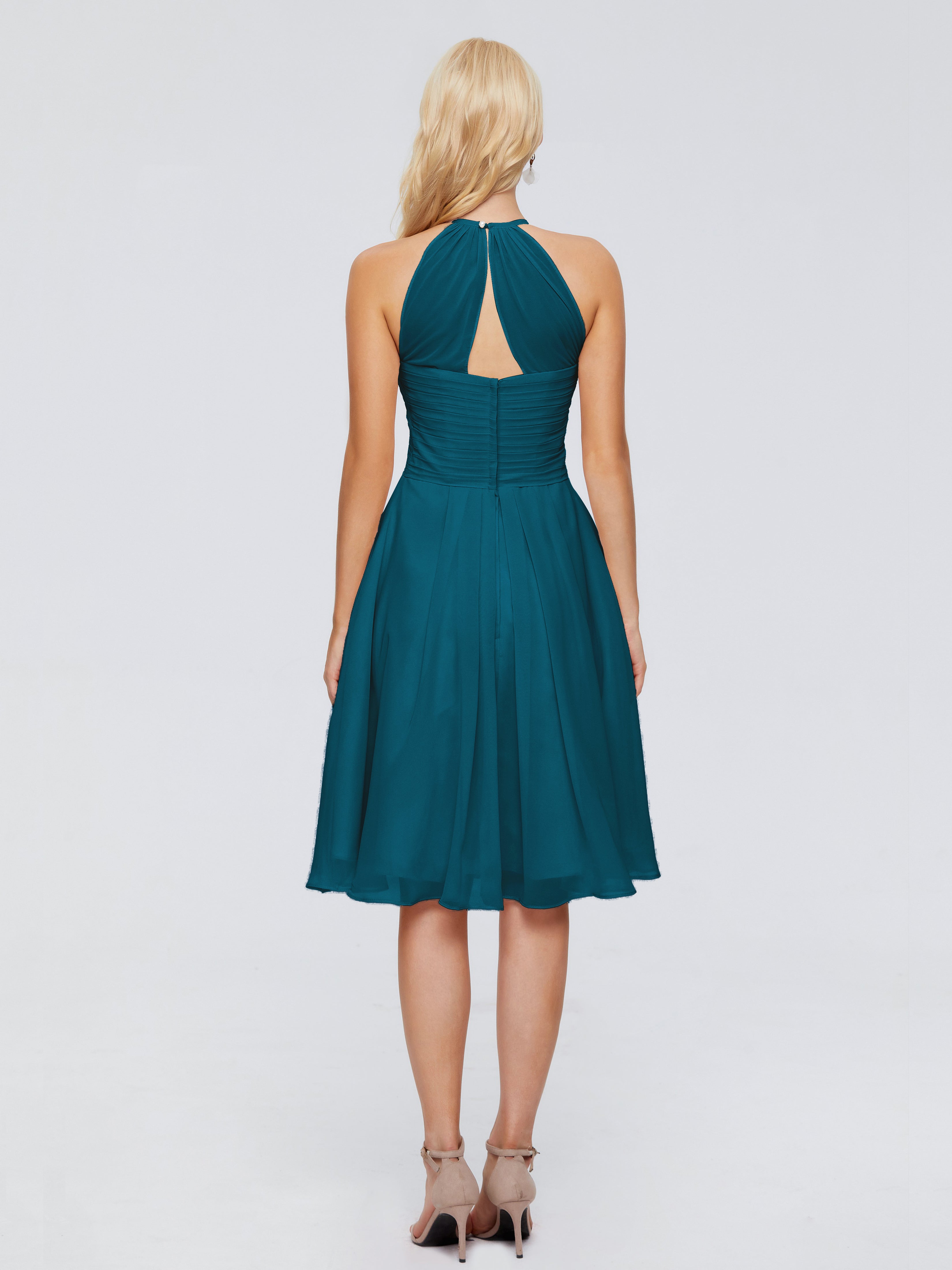 Robe De Demoiselle D'Honneur Bleu Encre Licou Longueur Genou Robes Demoiselle D'Honneur