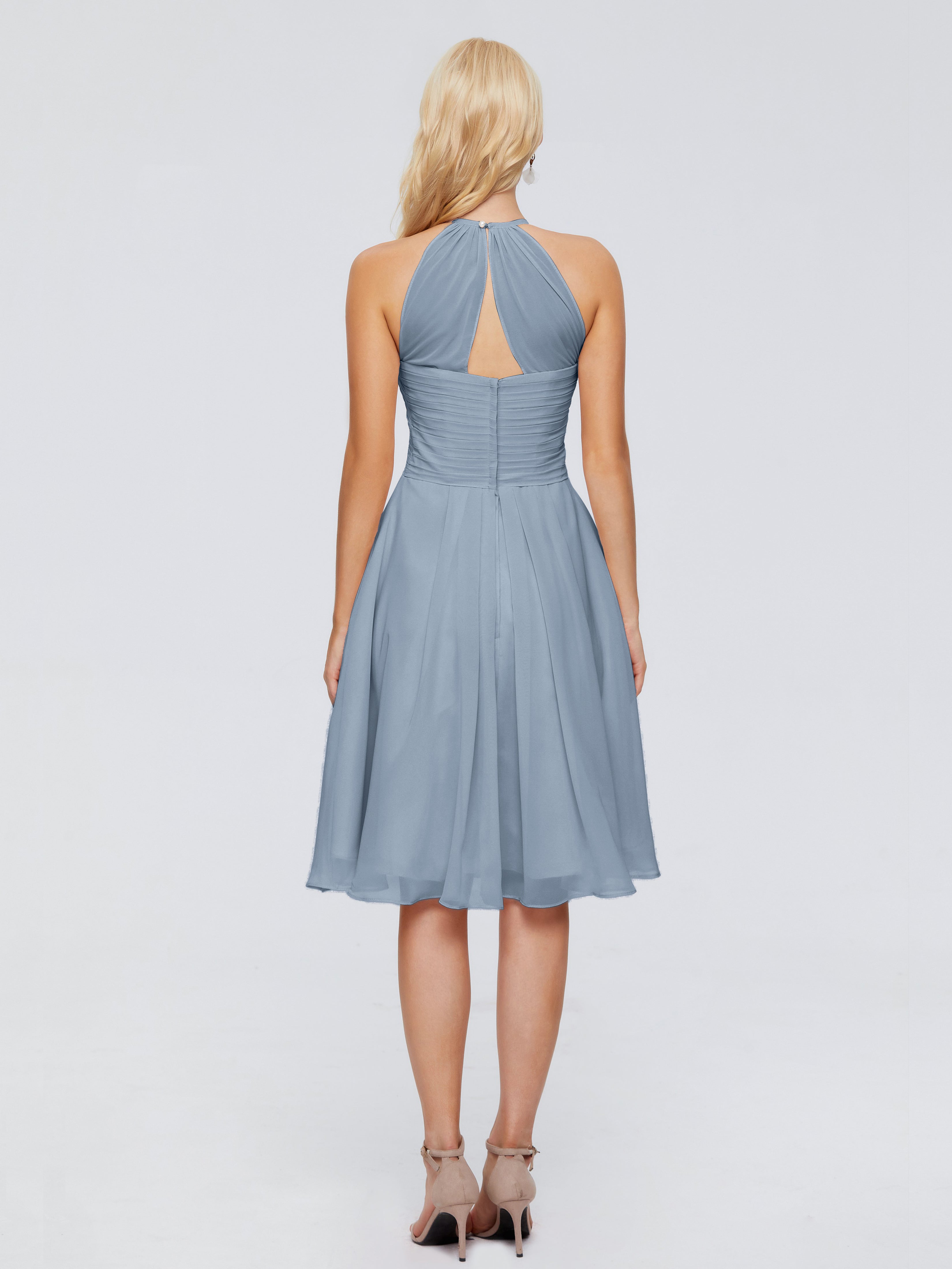 Robes De Demoiselle D'Honneur Bleu Poudre Licou Longueur Genou Robes Demoiselle D'Honneur