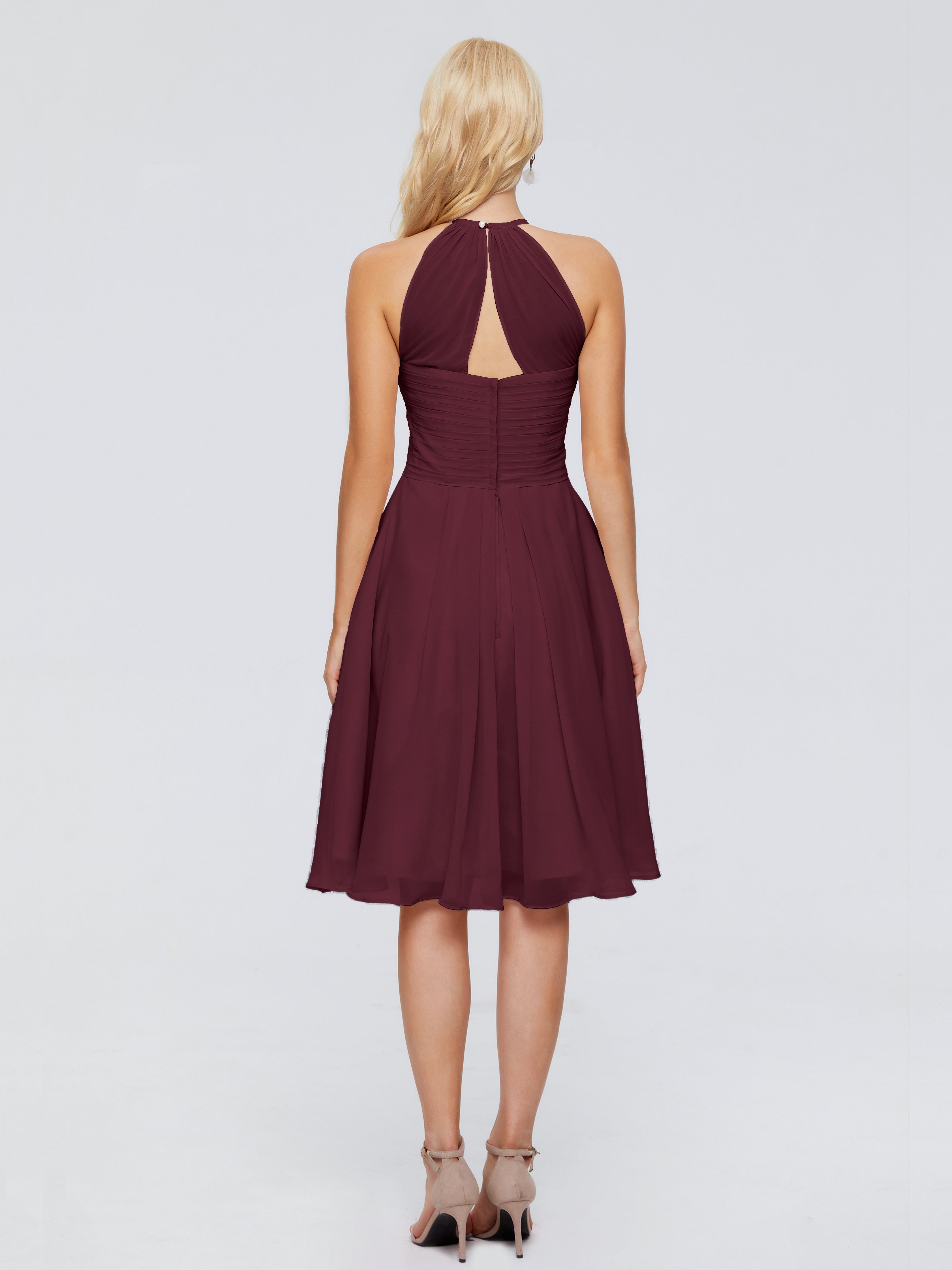 Robes De Demoiselle D'Honneur Cabernet Licou Longueur Genou Robes Demoiselle D'Honneur