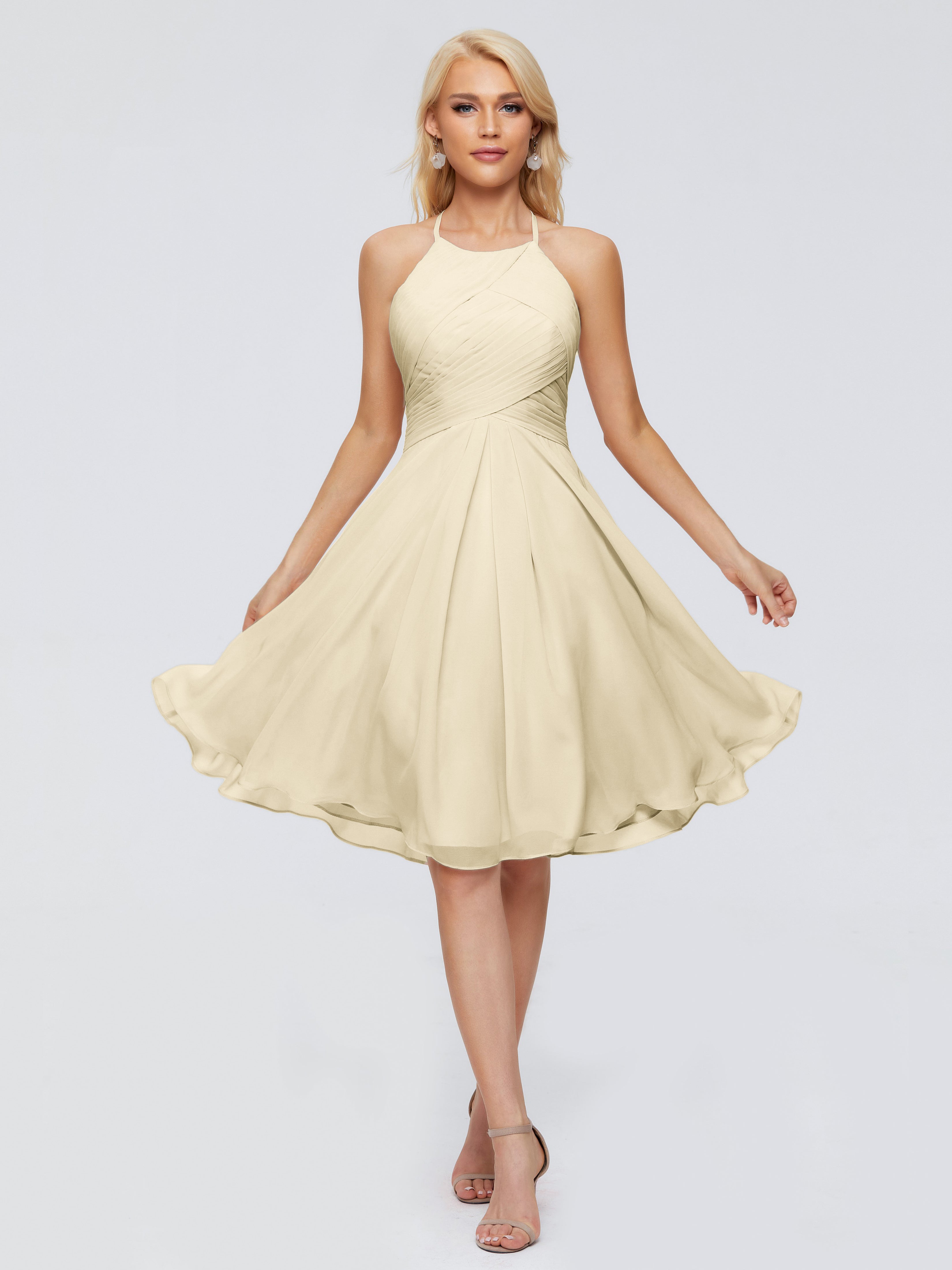 Robe Demoiselle D Honneur Champagne Licou Longueur Genou Robes Demoiselle D'Honneur