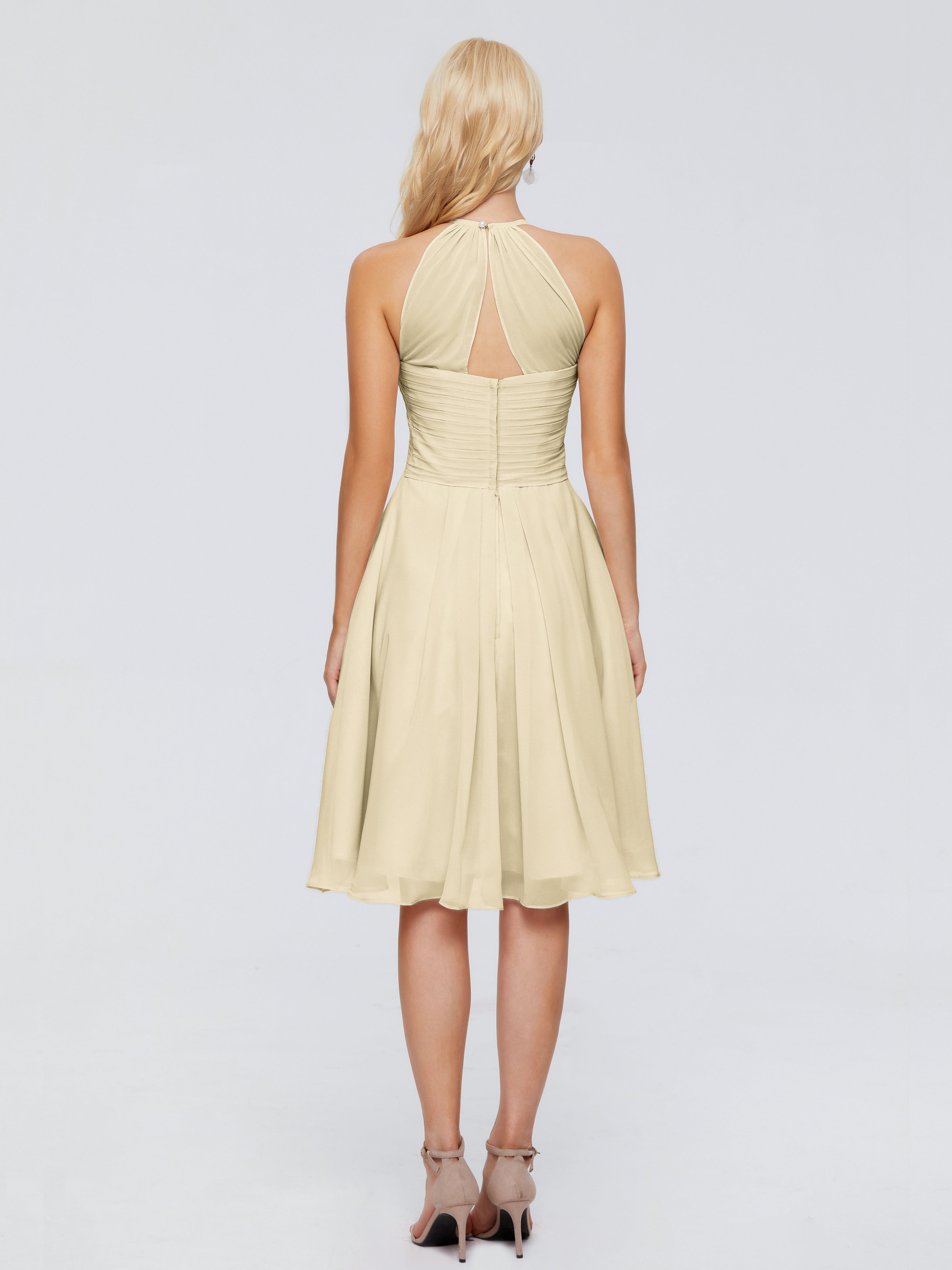 Robe Demoiselle D Honneur Champagne Licou Longueur Genou Robes Demoiselle D'Honneur
