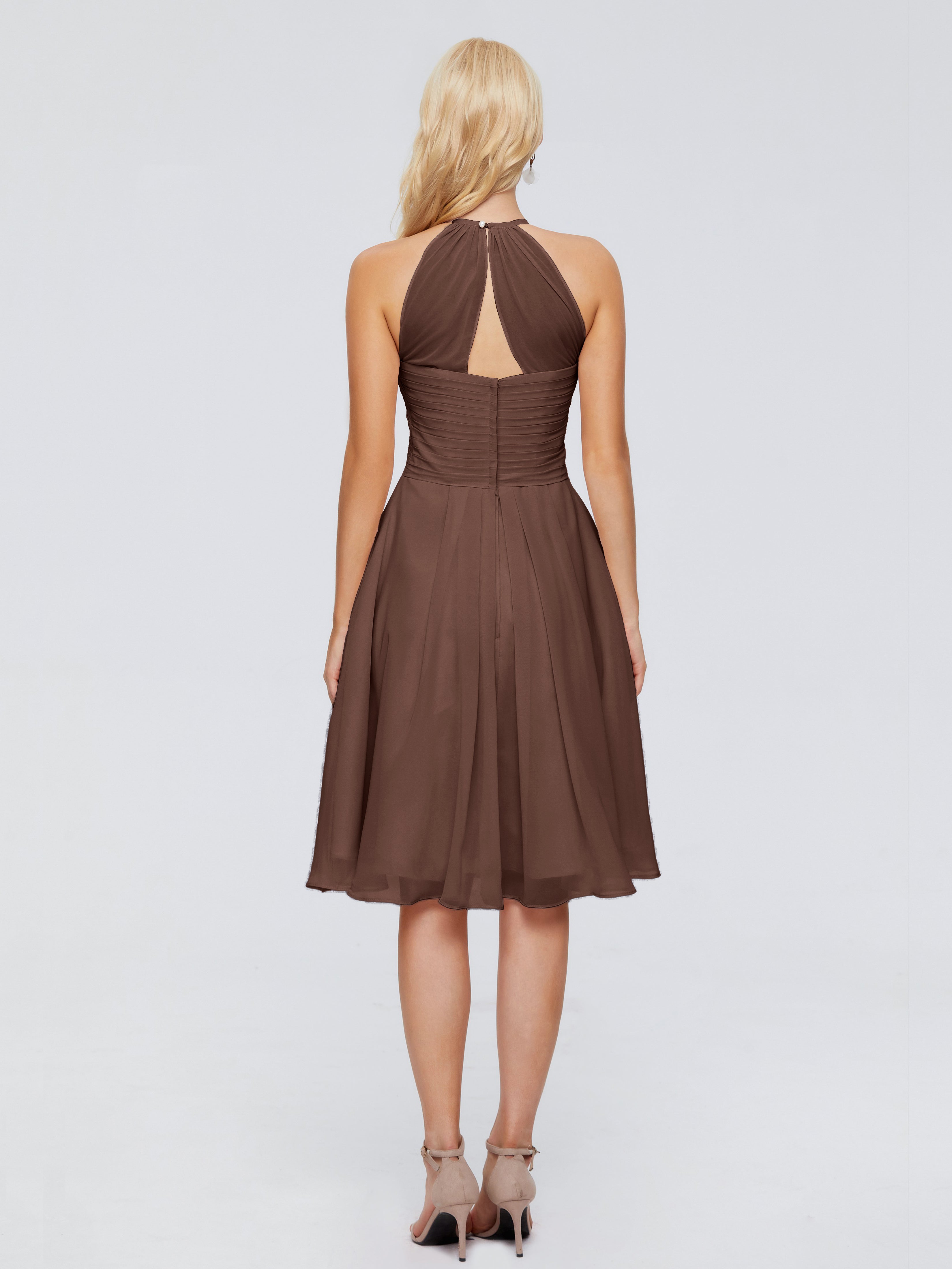 Robe Marron Chocolat Demoiselle D Honneur Licou Longueur Genou Robes Demoiselle D'Honneur