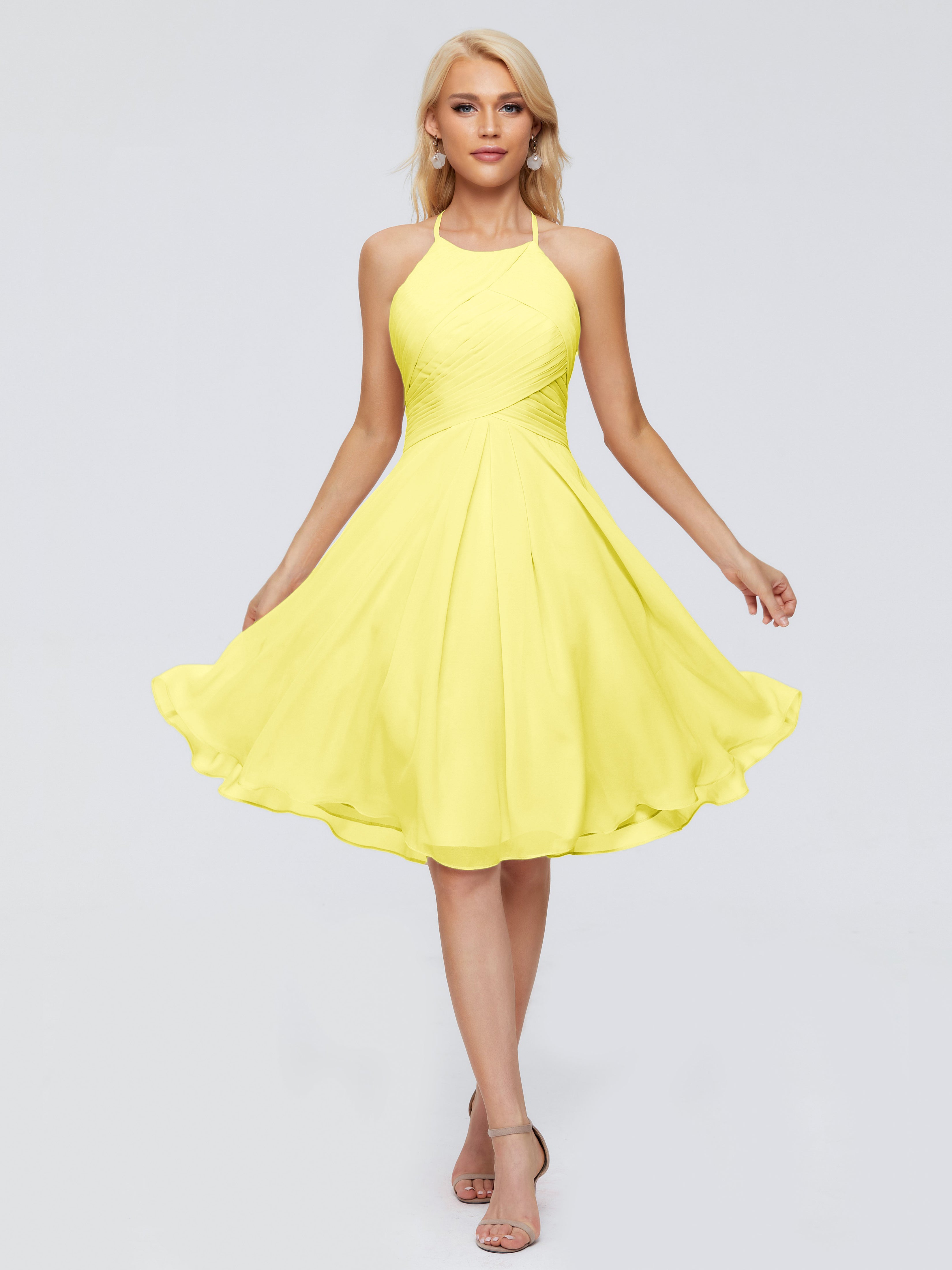 Robes De Demoiselle D'Honneur Citron Licou Longueur Genou Robes Demoiselle D'Honneur