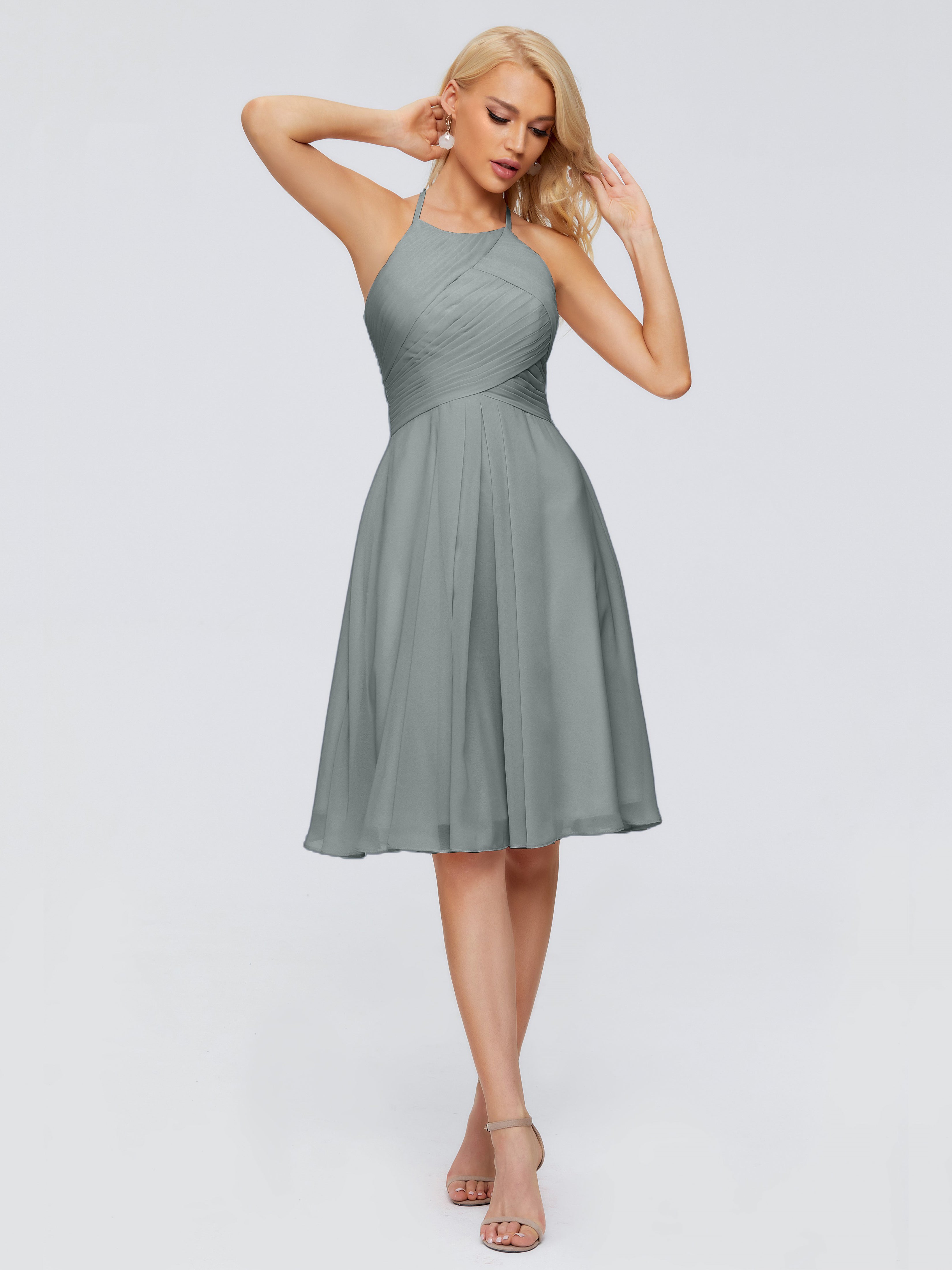 Robe Demoiselle D Honneur Gris Licou Longueur Genou Robes Demoiselle D'Honneur