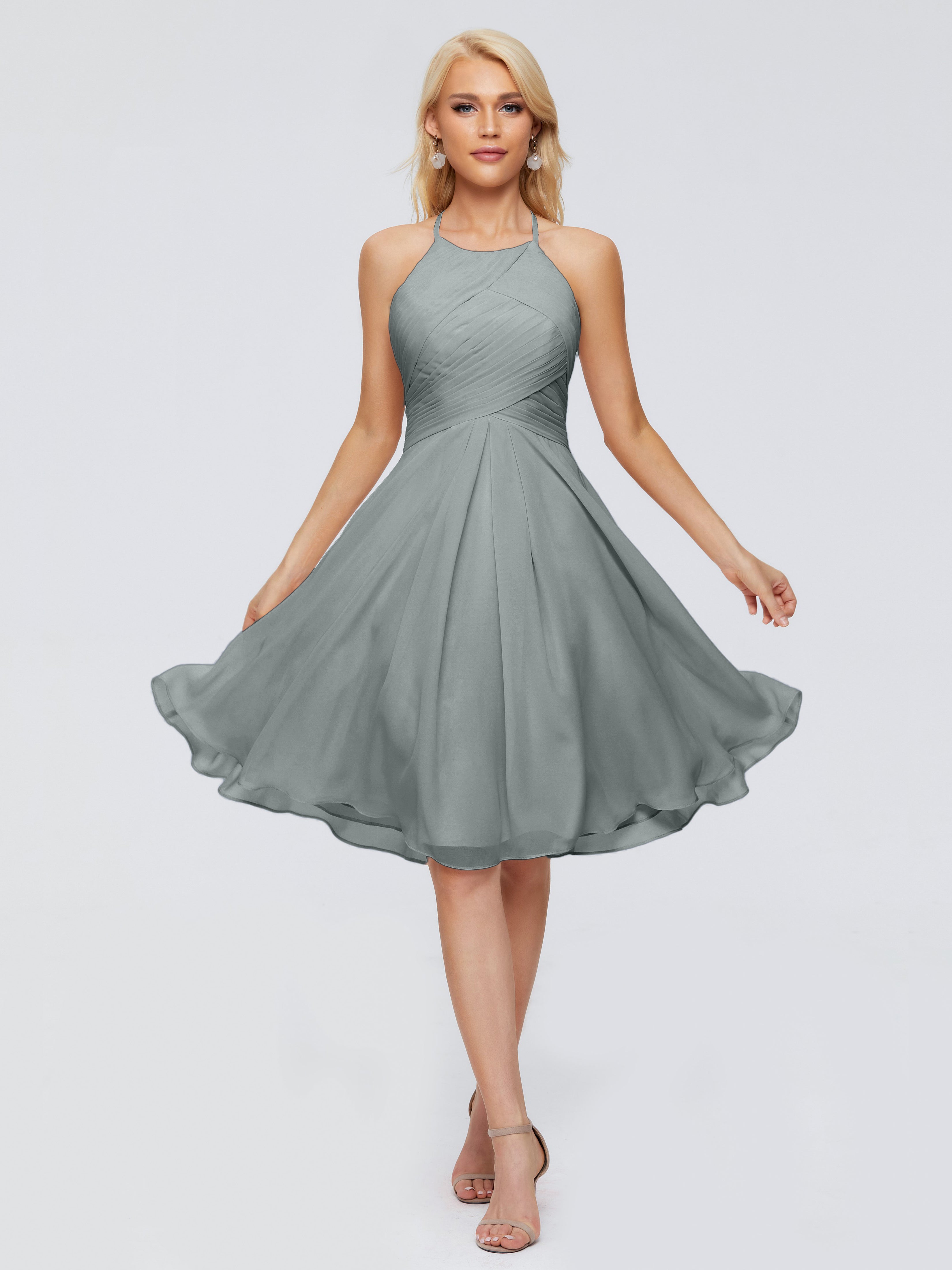 Robe Demoiselle D Honneur Gris Licou Longueur Genou Robes Demoiselle D'Honneur