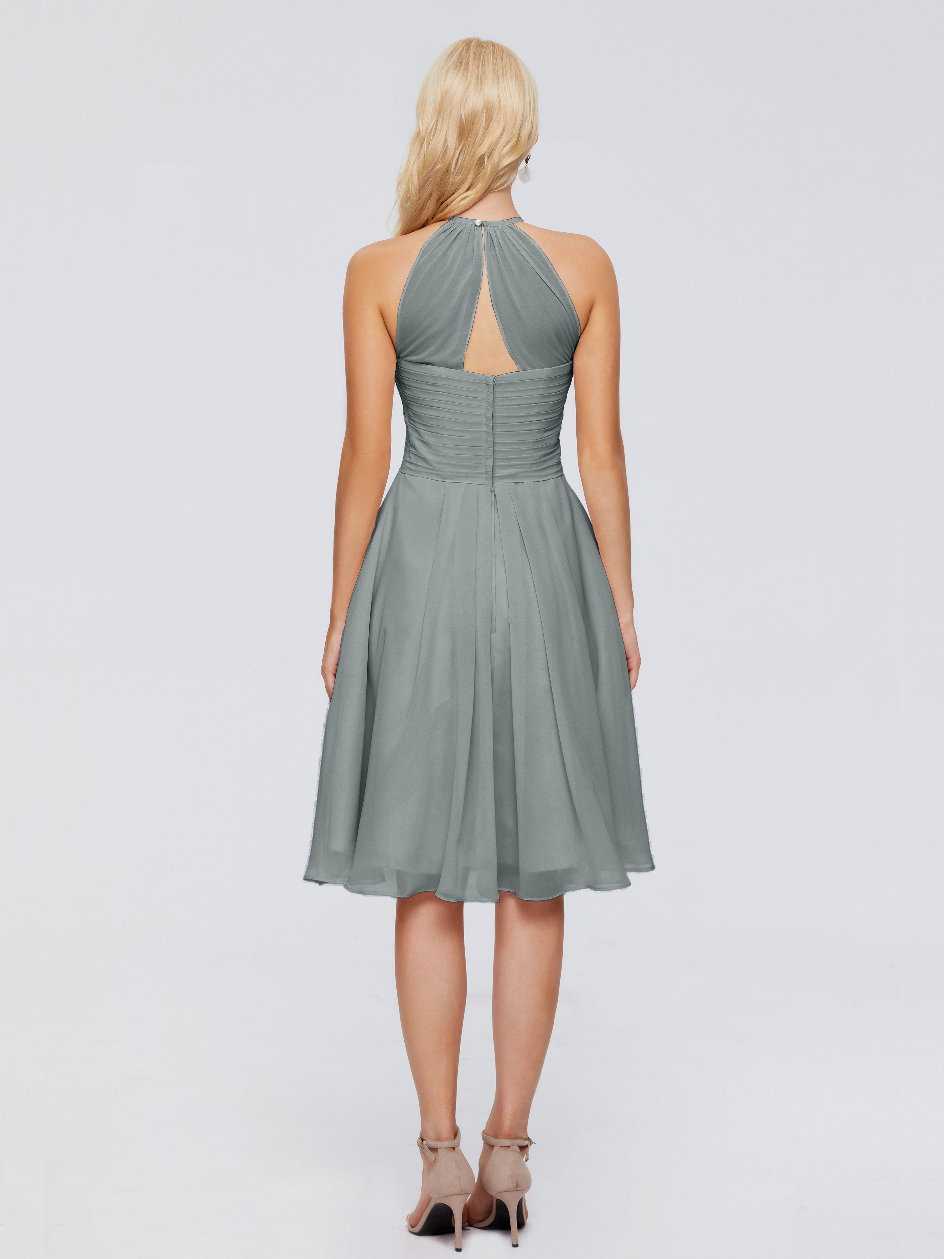 Robe Demoiselle D Honneur Gris Licou Longueur Genou Robes Demoiselle D'Honneur