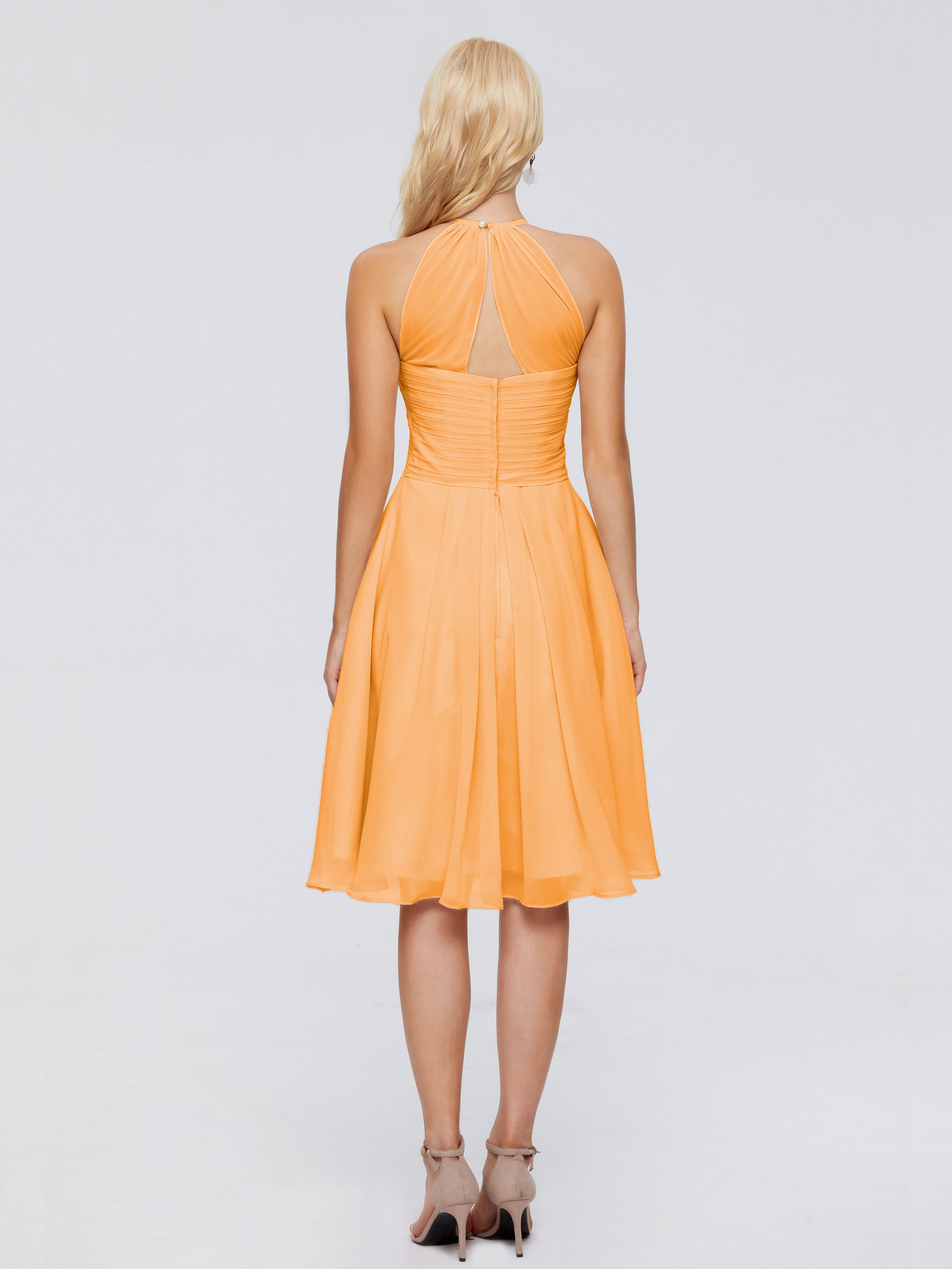 Robes De Demoiselle D'Honneur Mandarine Licou Longueur Genou Robes Demoiselle D'Honneur