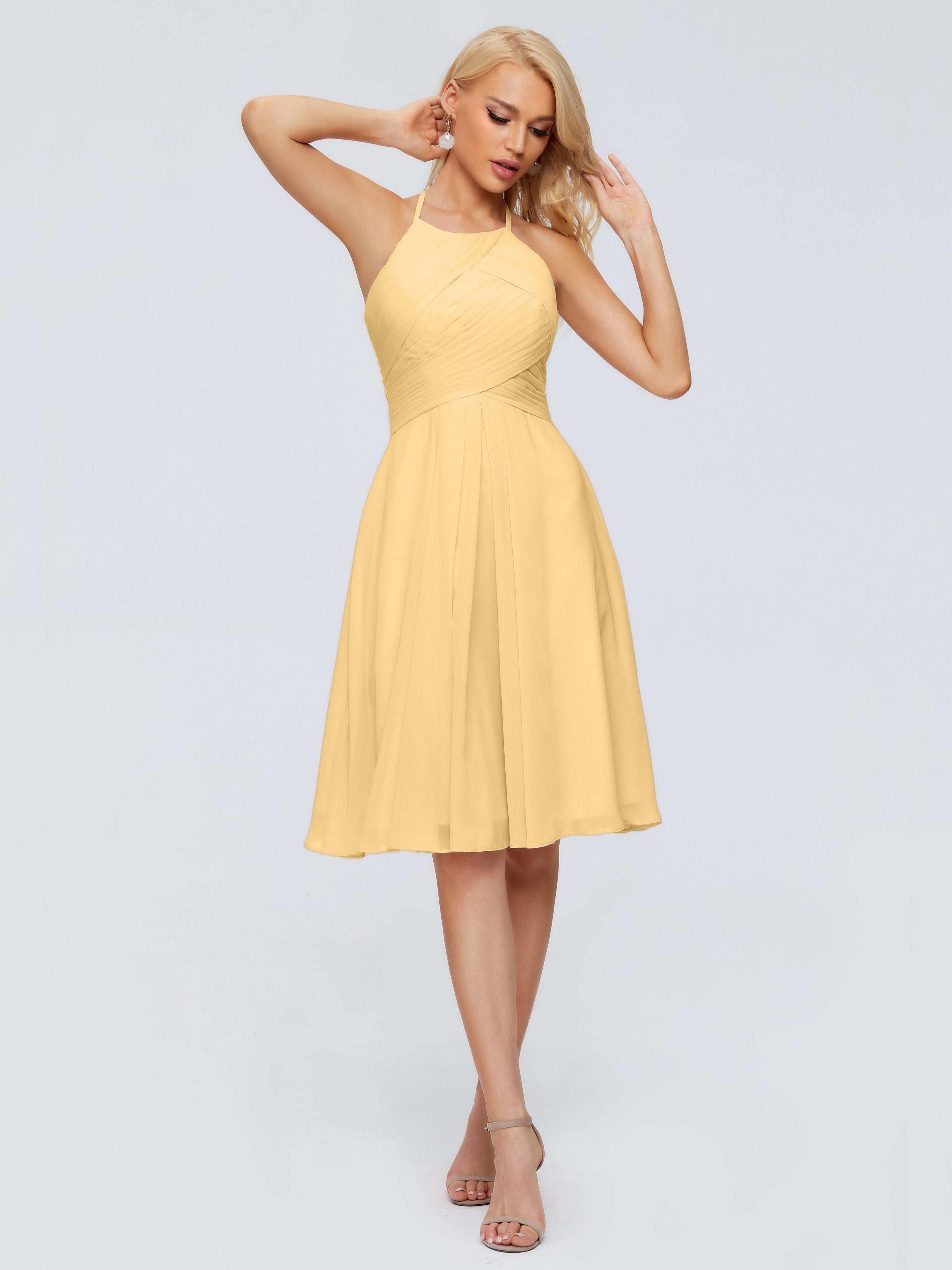 Robe Demoiselle D Honneur Dorée Licou Longueur Genou Robes Demoiselle D'Honneur