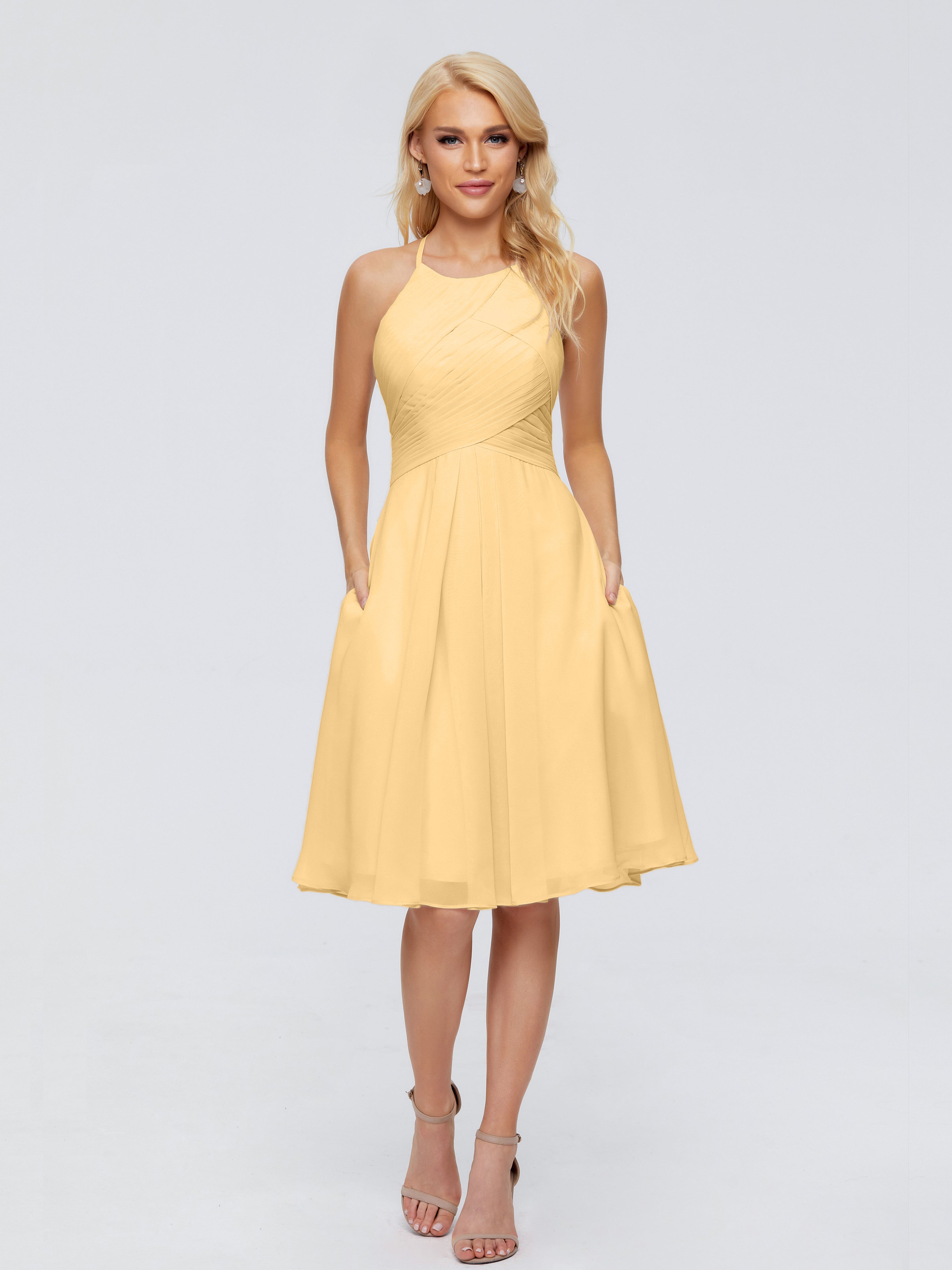 Robe Demoiselle D Honneur Dorée Licou Longueur Genou Robes Demoiselle D'Honneur