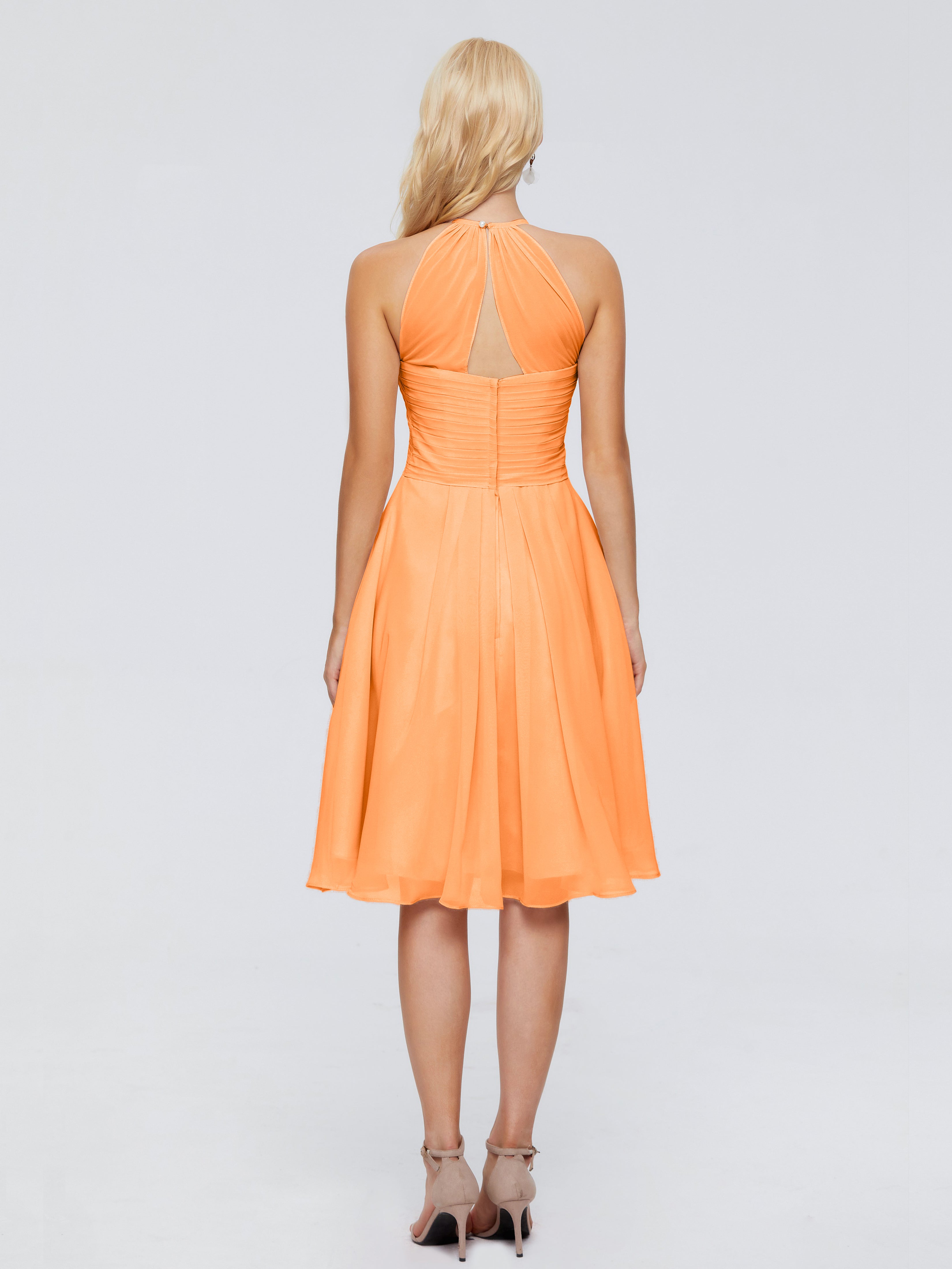 Robe De Demoiselle D Honneur Orange Licou Longueur Genou Robes Demoiselle D'Honneur