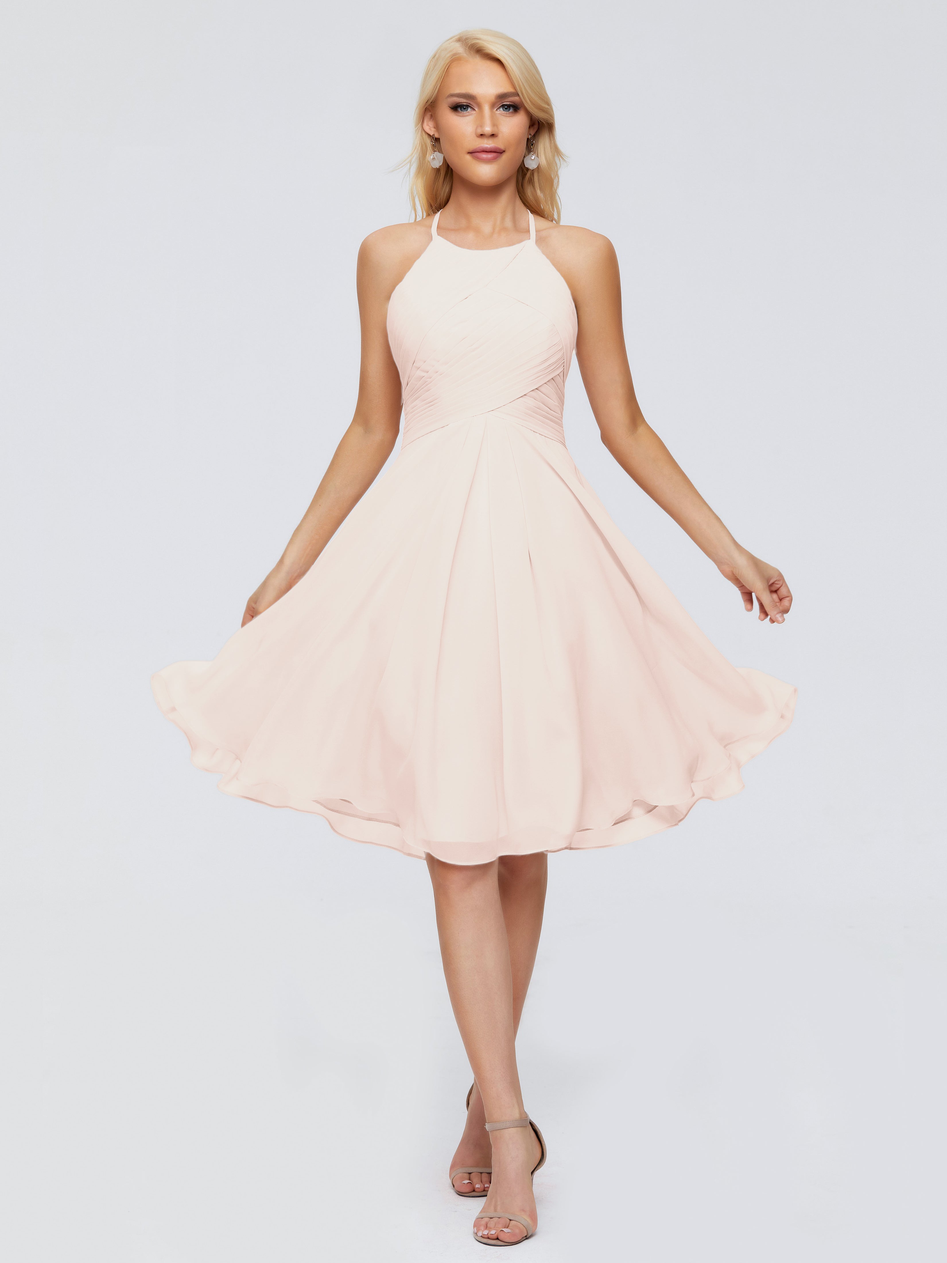 Robe De Demoiselle D'Honneur En Perles Licou Longueur Genou Robes Demoiselle D'Honneur