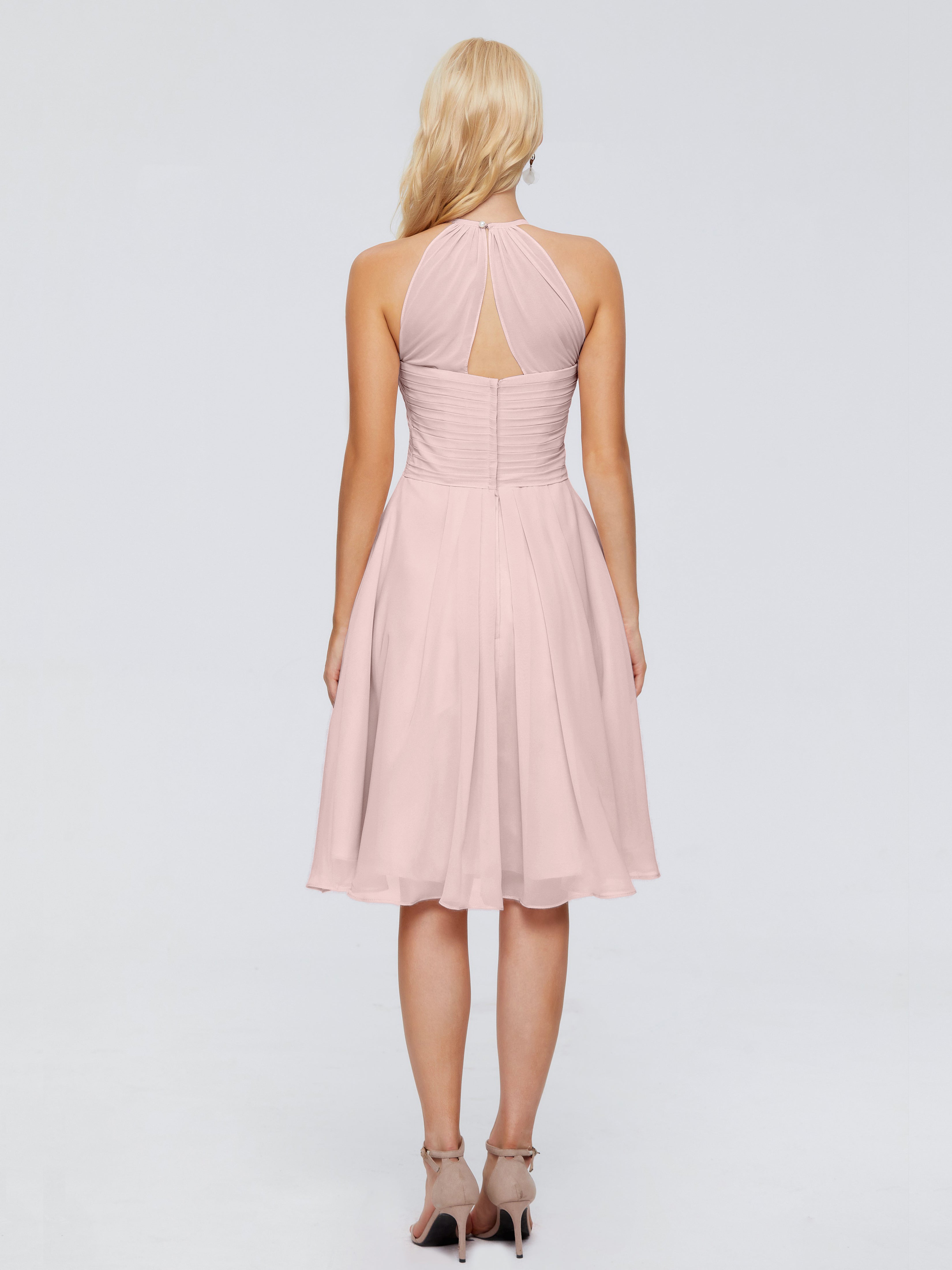 Robe Demoiselle D Honneur Rose Poudré Courte Licou Longueur Genou Robes Demoiselle D'Honneur