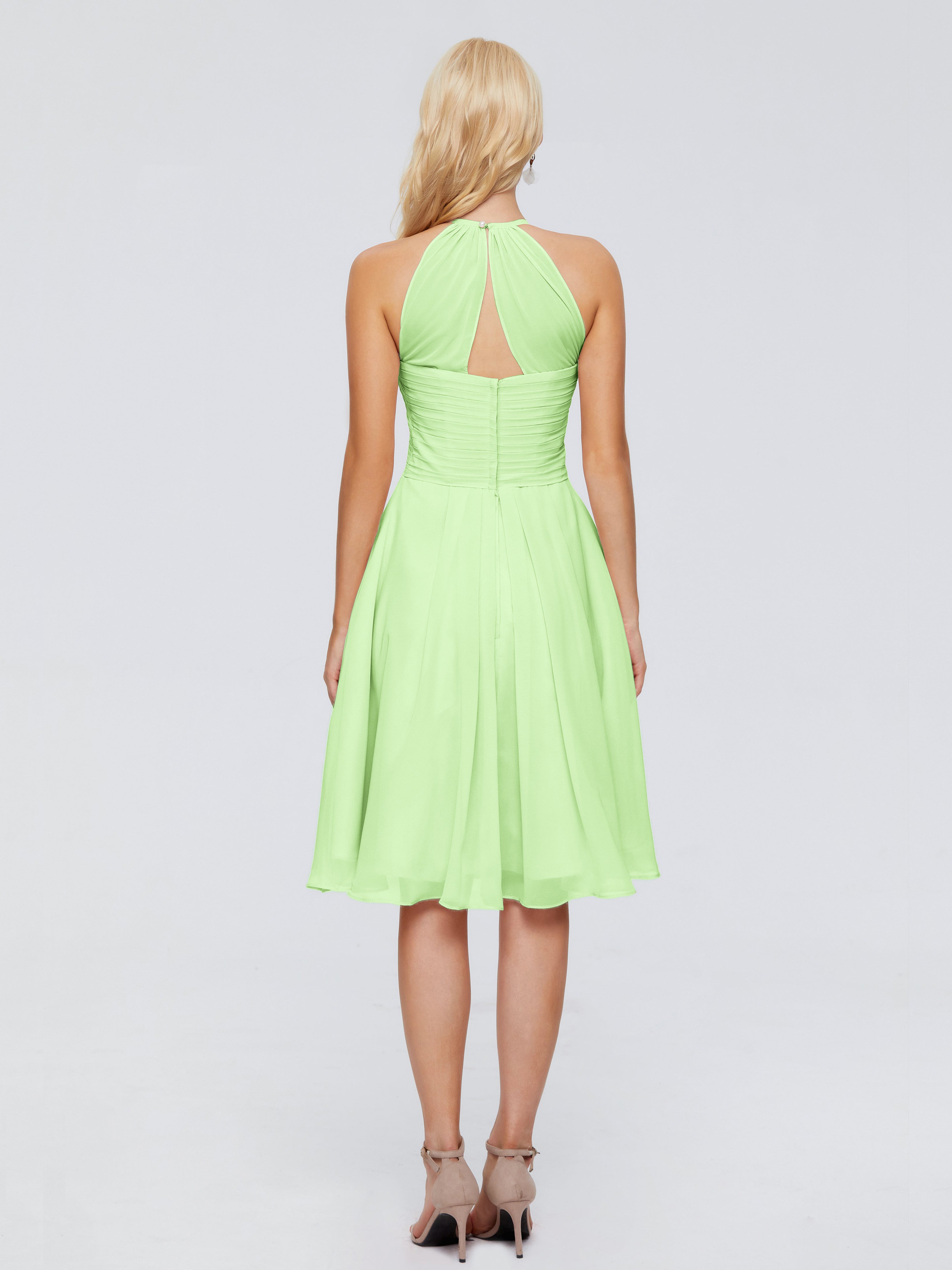 Demoiselle Robe Vert Sauge Licou Longueur Genou Robes Demoiselle D'Honneur