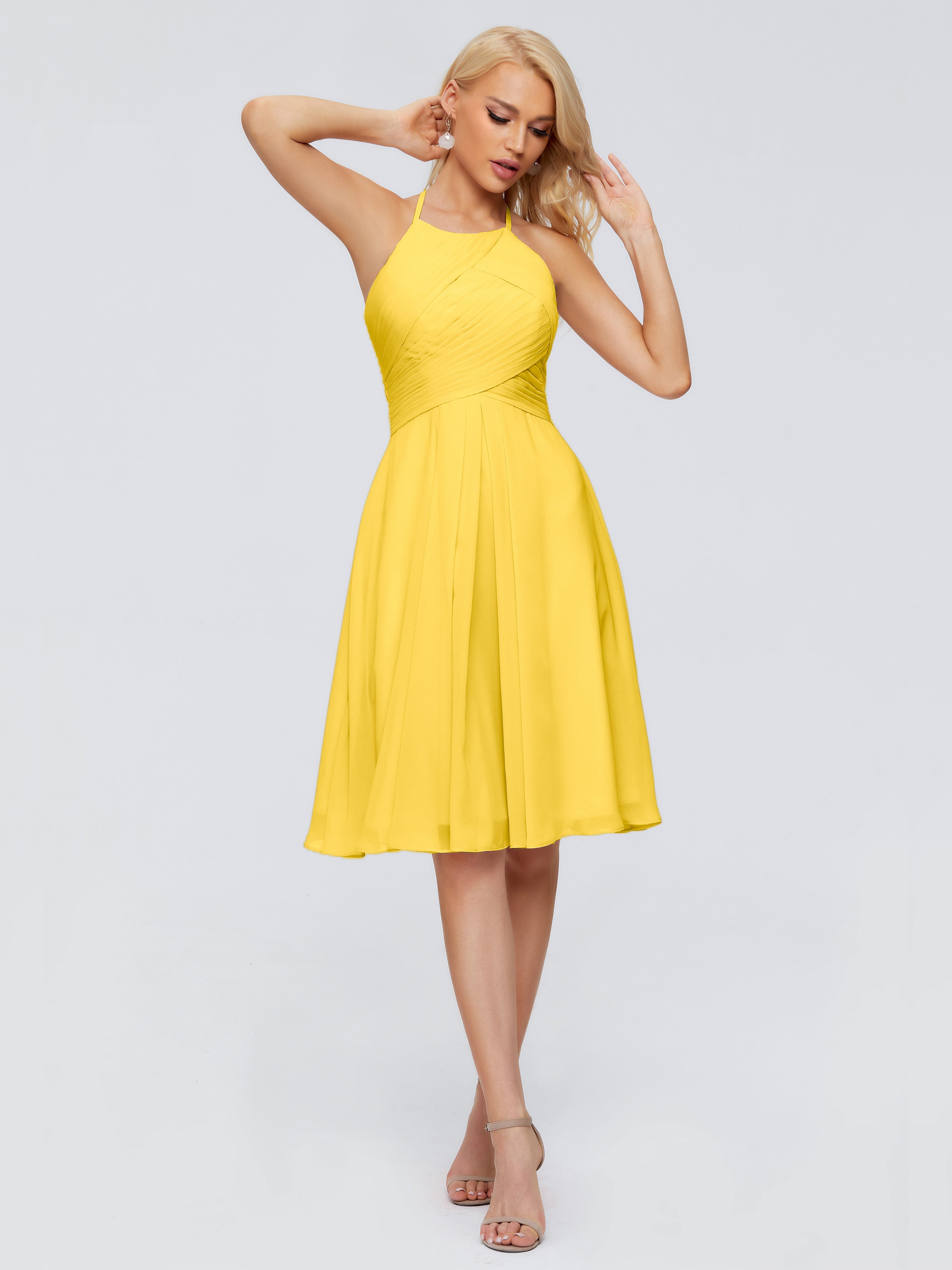 Robe De Demoiselle D'Honneur Souci Licou Longueur Genou Robes Demoiselle D'Honneur