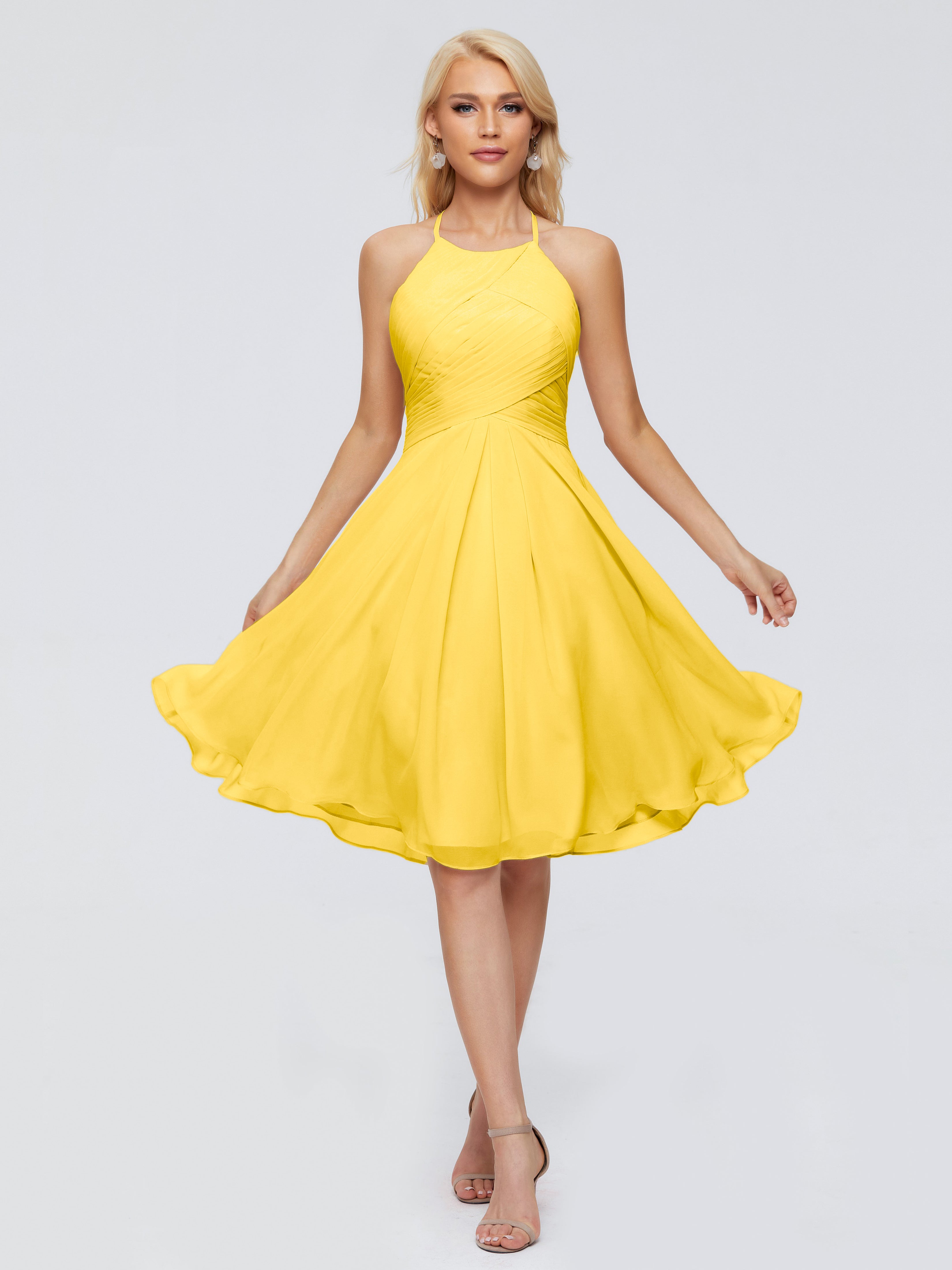Robe De Demoiselle D'Honneur Souci Licou Longueur Genou Robes Demoiselle D'Honneur