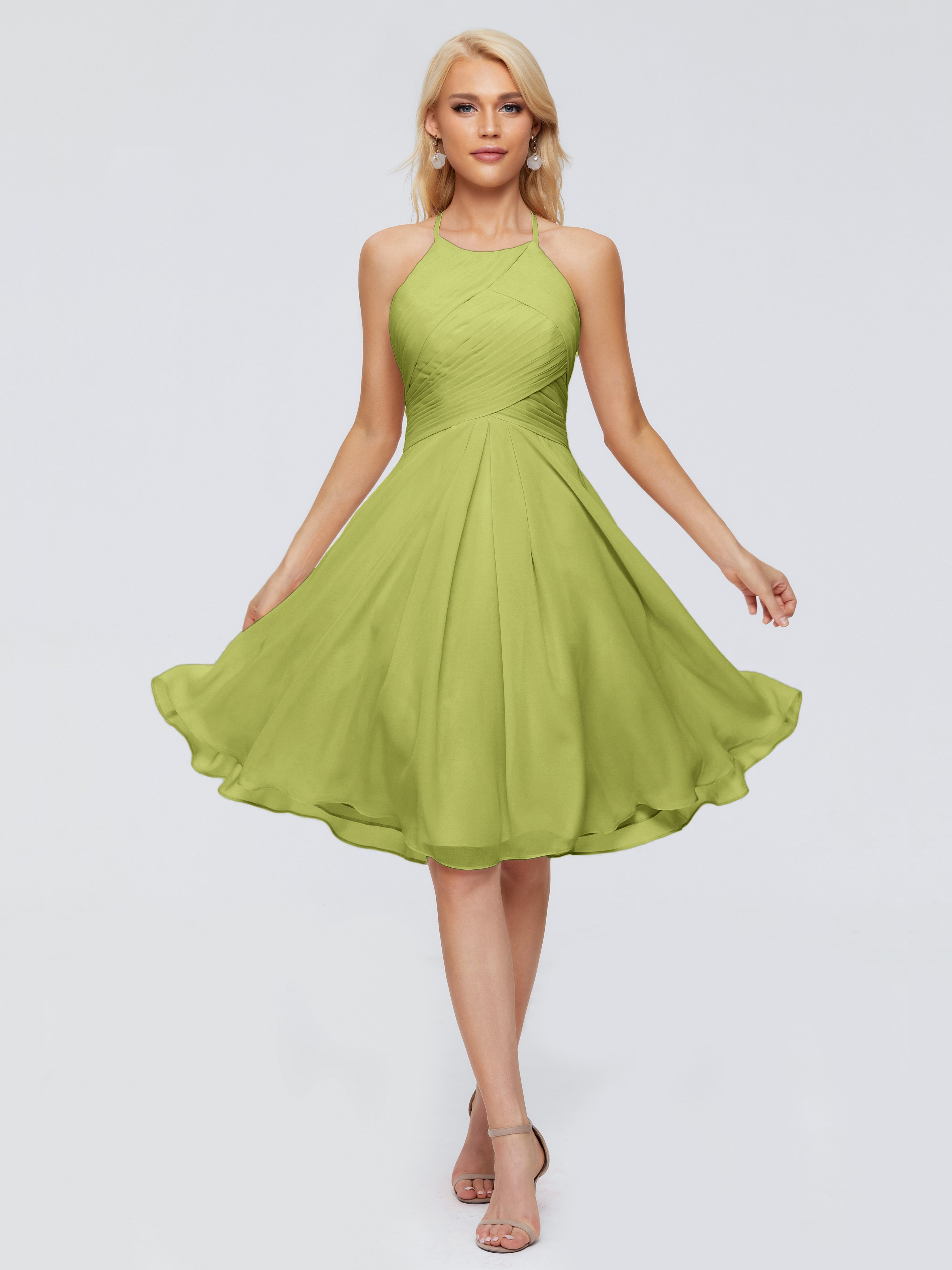 Robes De Demoiselle D'Honneur Trèfle Licou Longueur Genou Robes Demoiselle D'Honneur