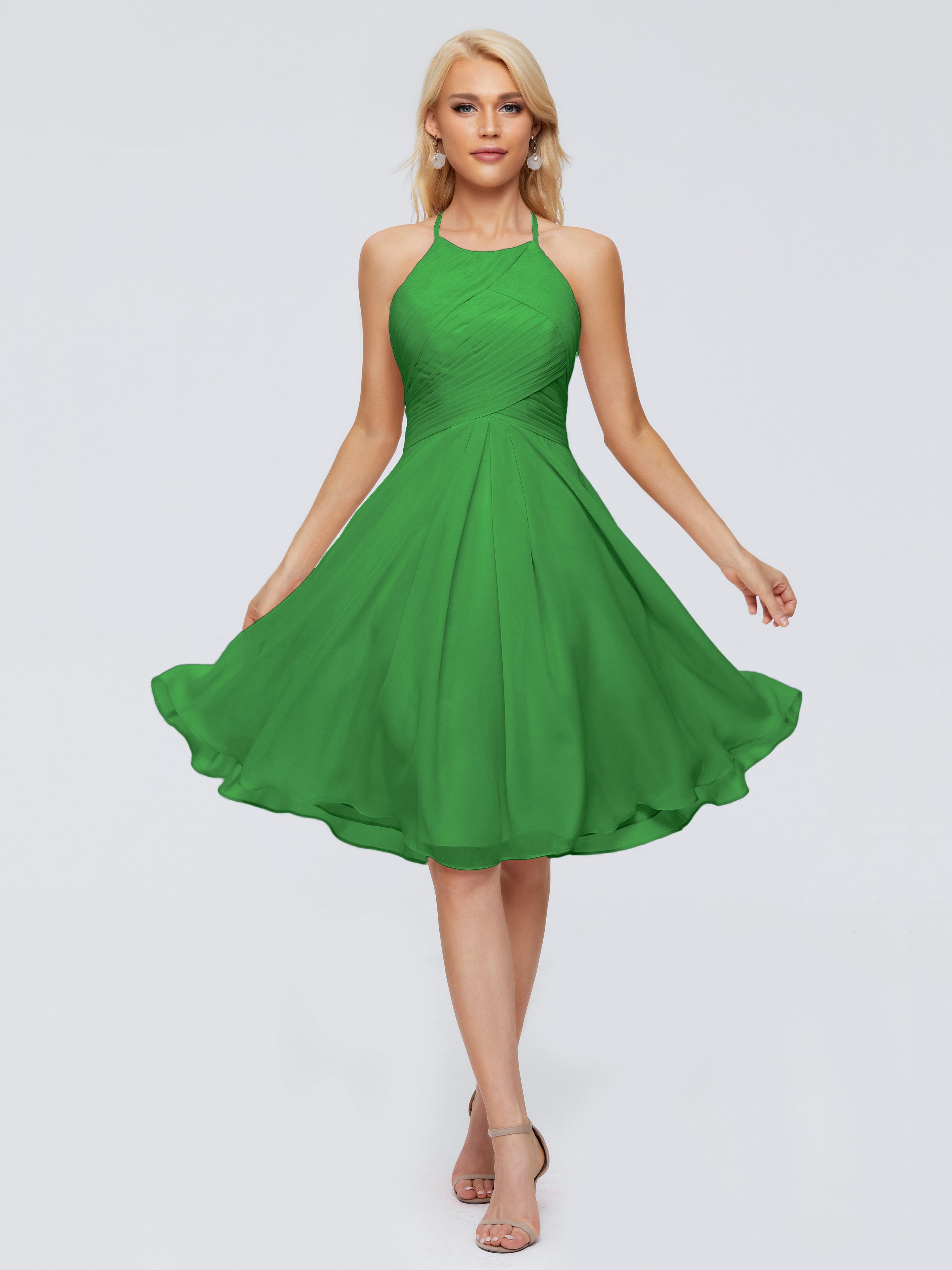 Robes De Demoiselle D'Honneur Vert Pin Licou Longueur Genou Robes Demoiselle D'Honneur