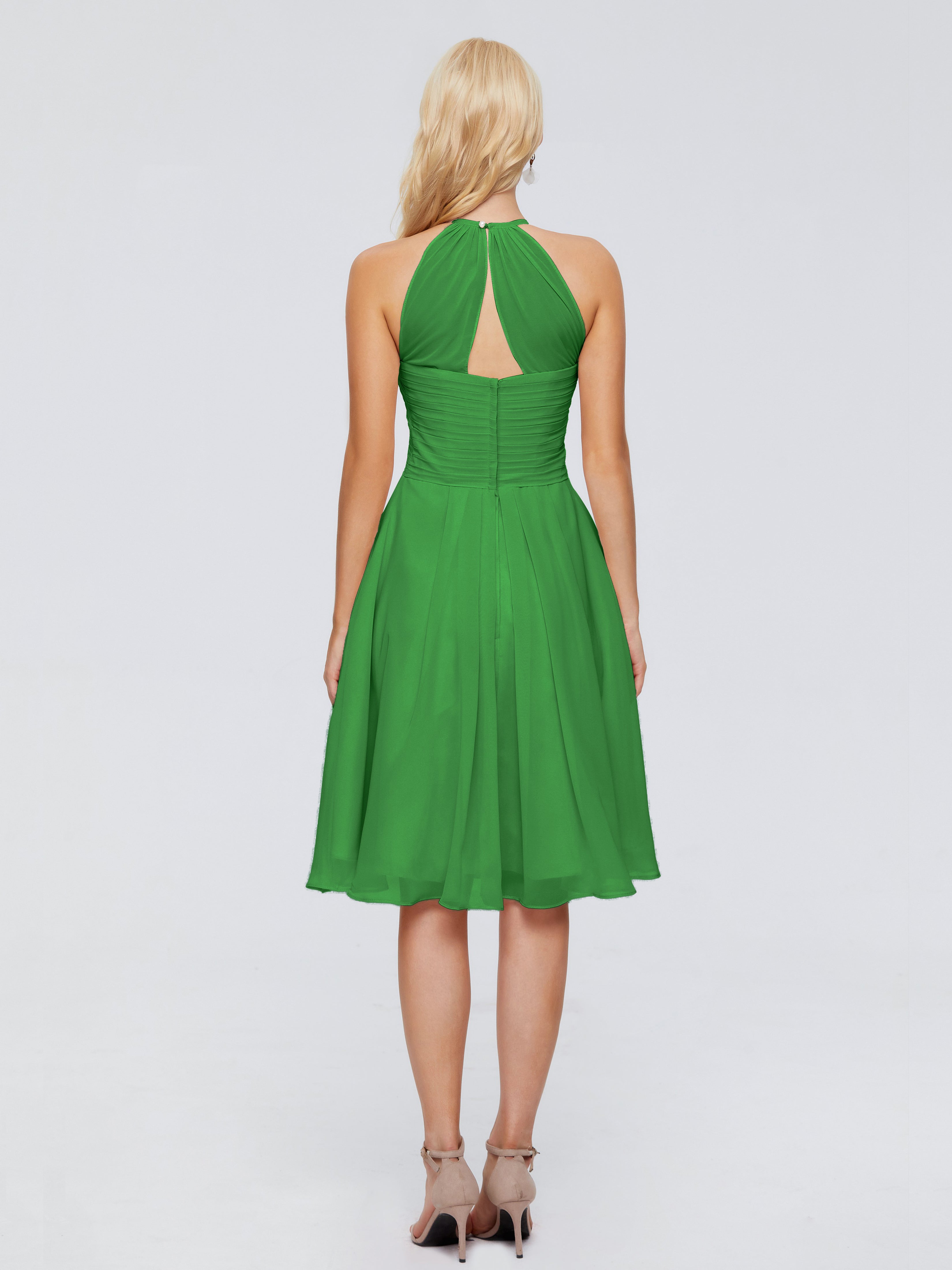 Robes De Demoiselle D'Honneur Vert Pin Licou Longueur Genou Robes Demoiselle D'Honneur