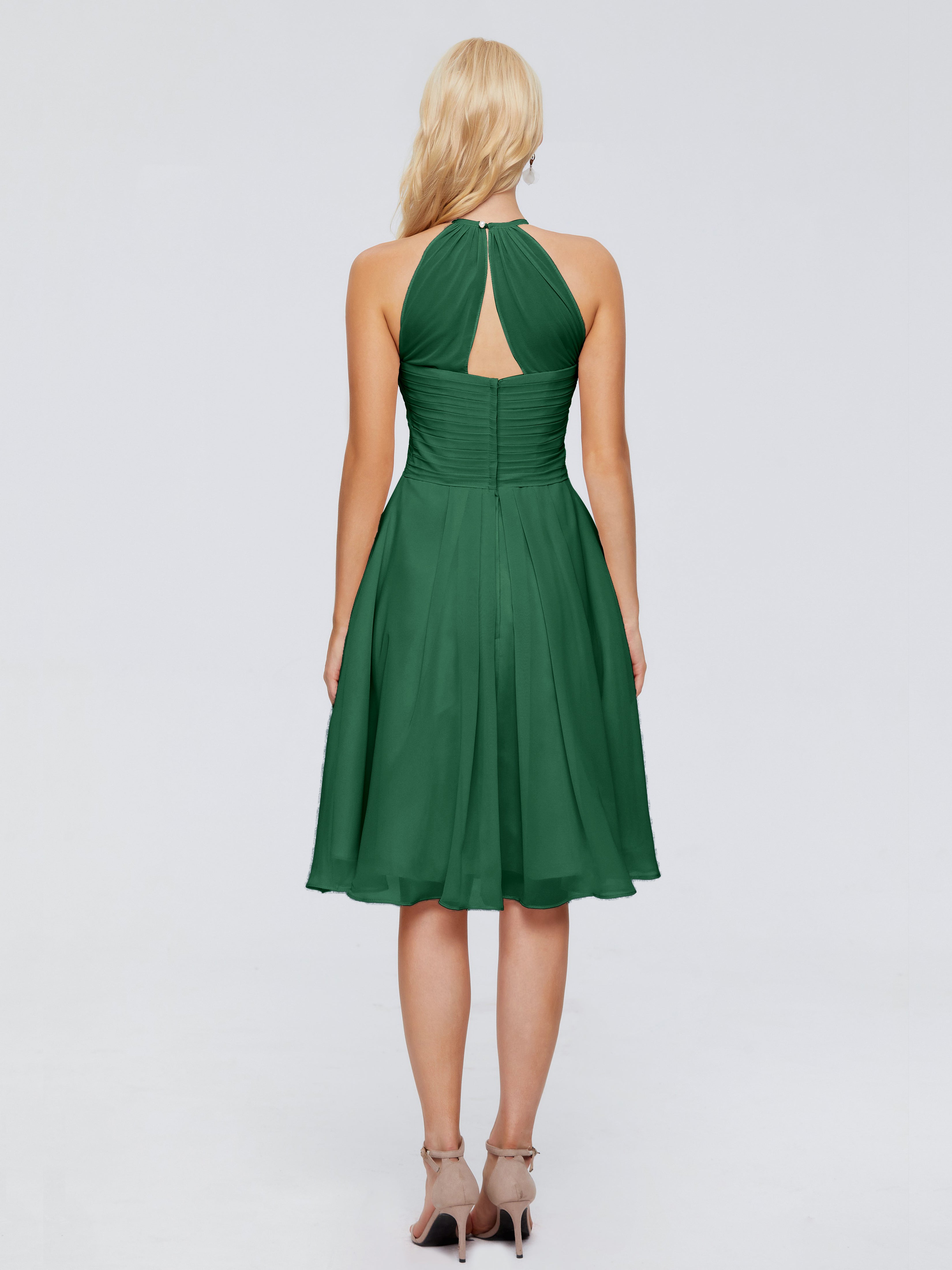 Robes De Demoiselle D'Honneur Vert Foncé Licou Longueur Genou Robes Demoiselle D'Honneur