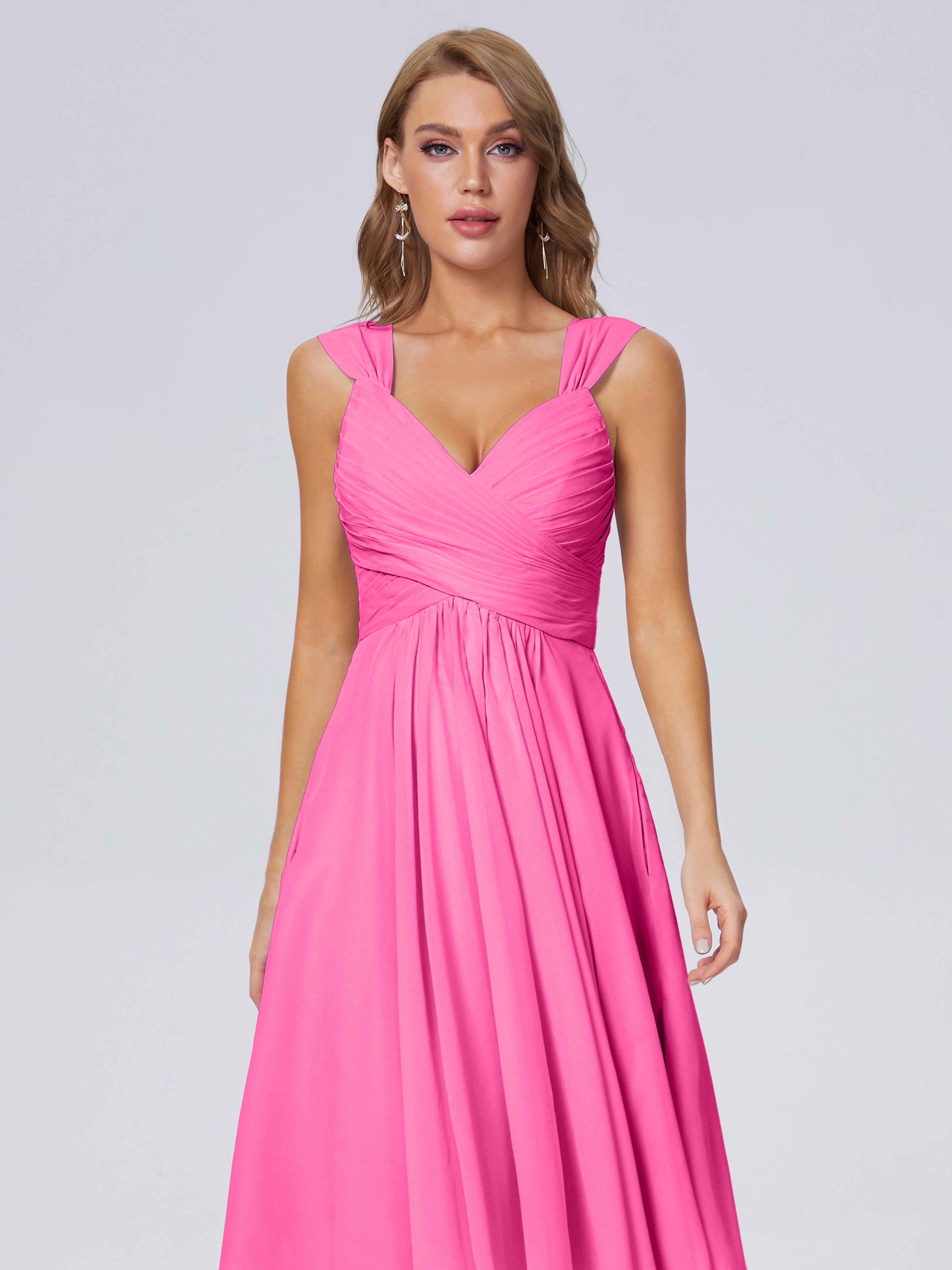 Robe Demoiselle D Honneur Azalée Abordable Bretelles Courtes Mousseline Robes Demoiselle D'Honneur