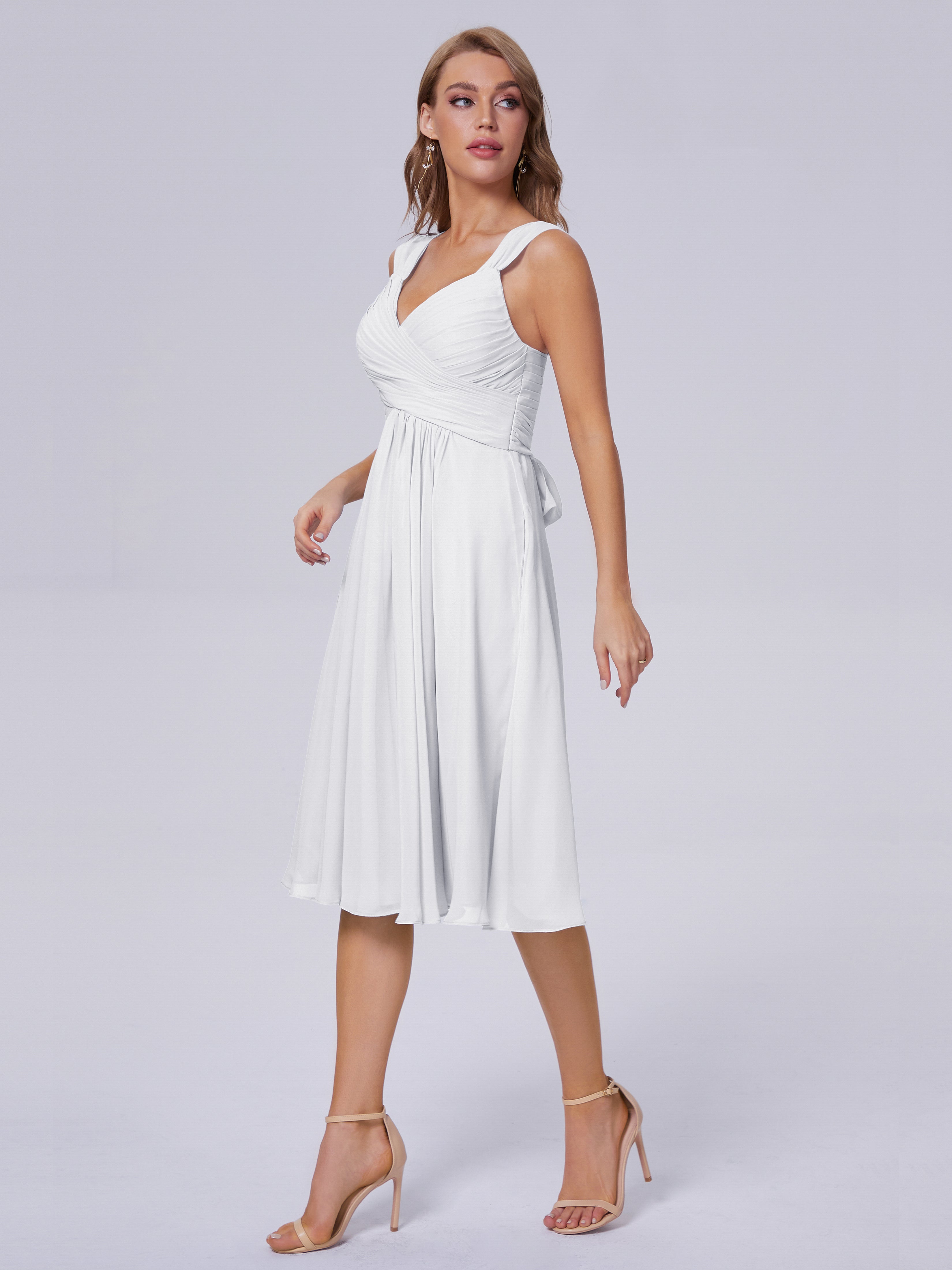 Robe Blanche Demoiselle D Honneur Femme Abordable Bretelles Courtes Mousseline Robes Demoiselle D'Honneur