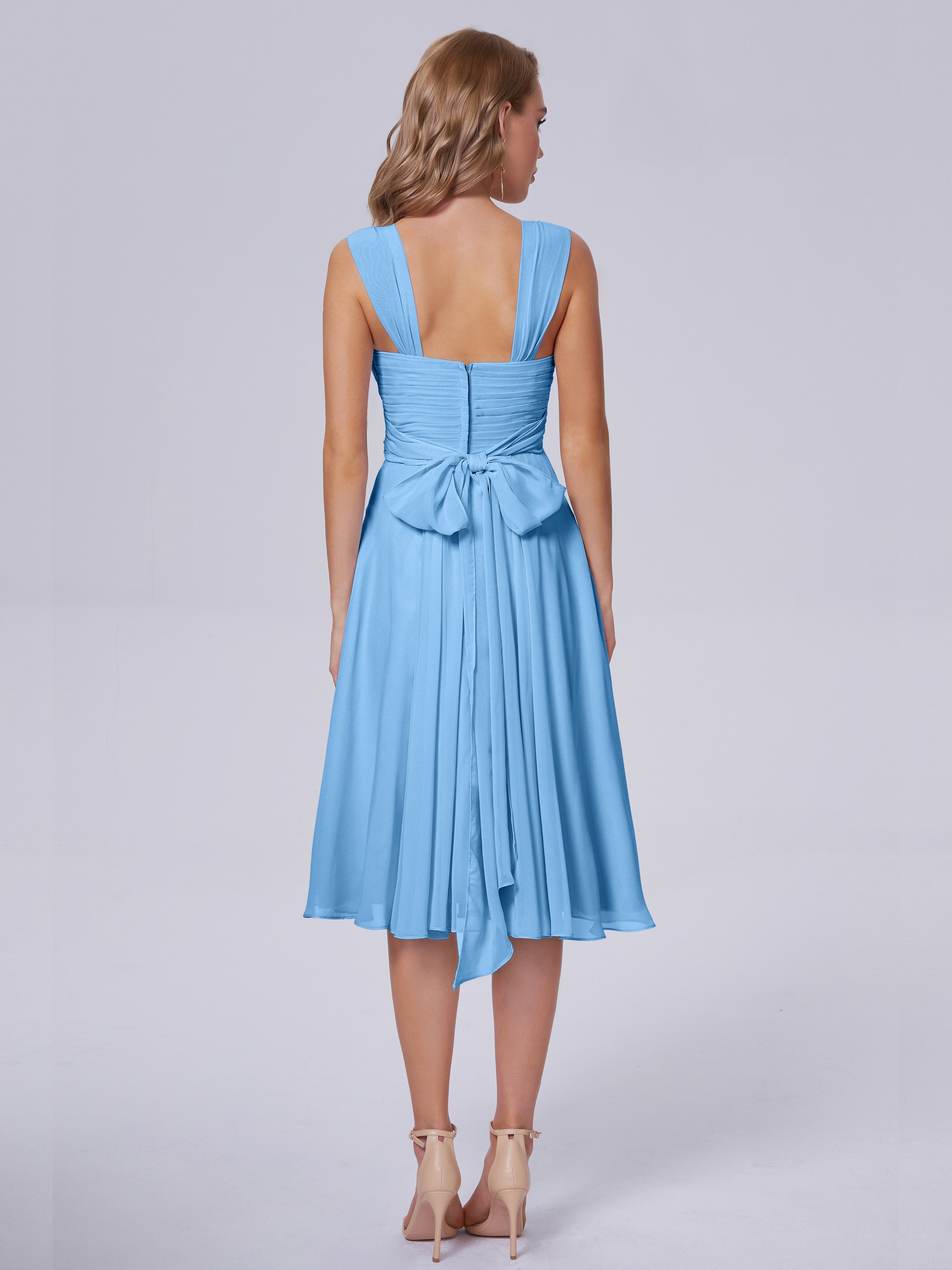 Robes De Demoiselle D'Honneur Bleu Bébé Abordable Bretelles Courtes Mousseline Robes Demoiselle D'Honneur