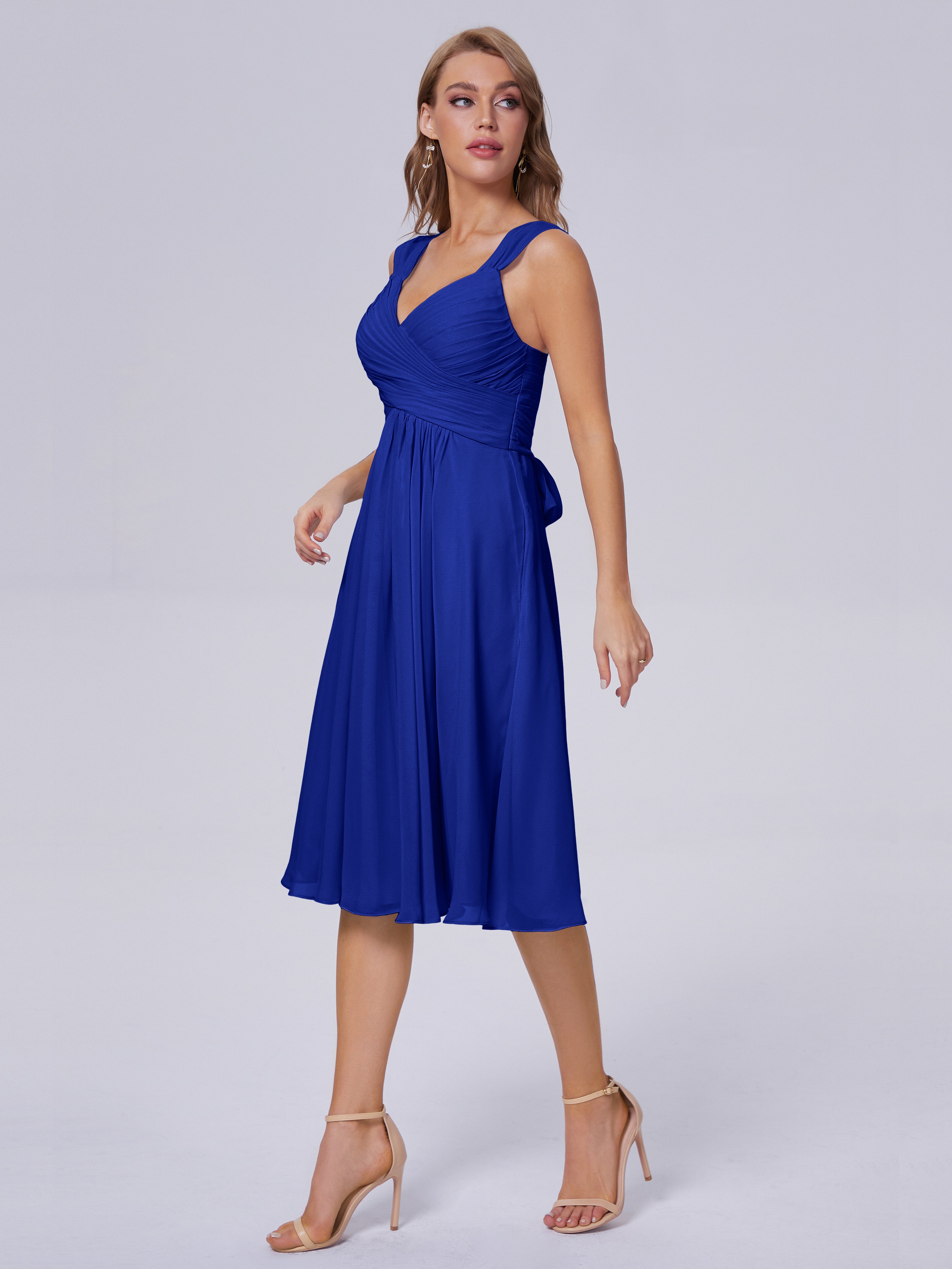 Robe Demoiselle D Honneur Bleue Roi Abordable Bretelles Courtes Mousseline Robes Demoiselle D'Honneur