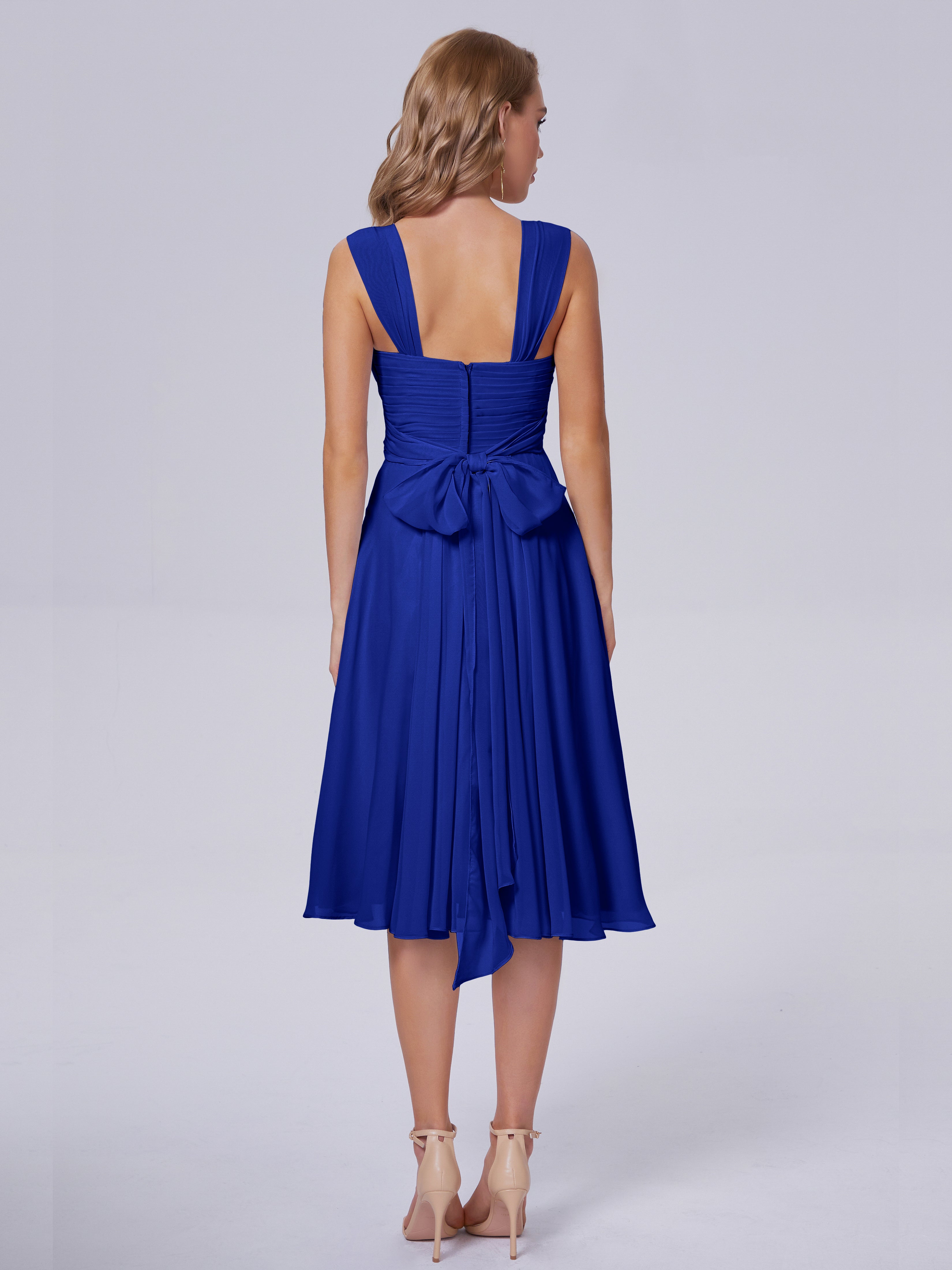 Robe Demoiselle D Honneur Bleue Roi Abordable Bretelles Courtes Mousseline Robes Demoiselle D'Honneur