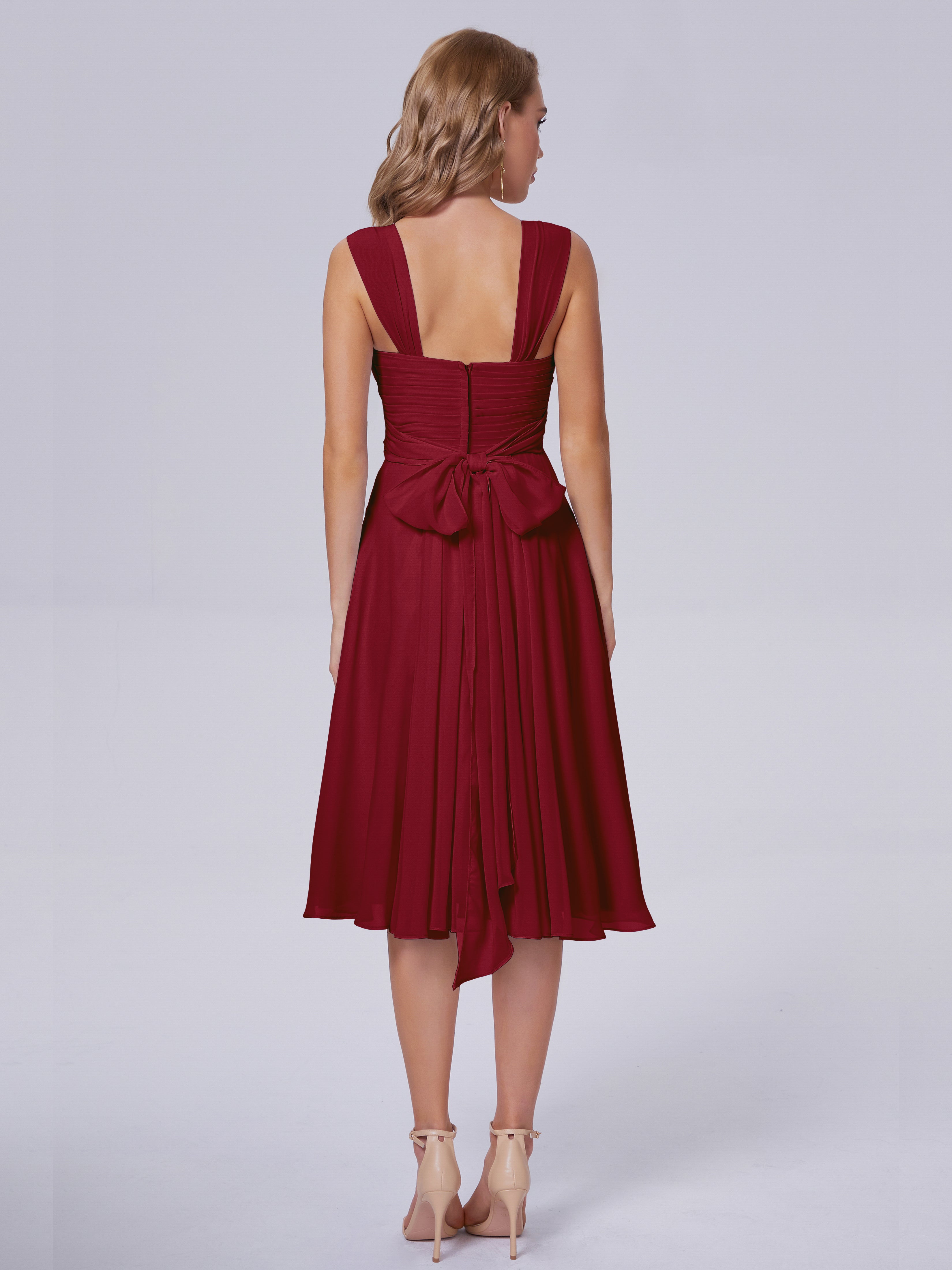 Robe Demoiselle D Honneur Rouge Bordeaux Abordable Bretelles Courtes Mousseline Robes Demoiselle D'Honneur