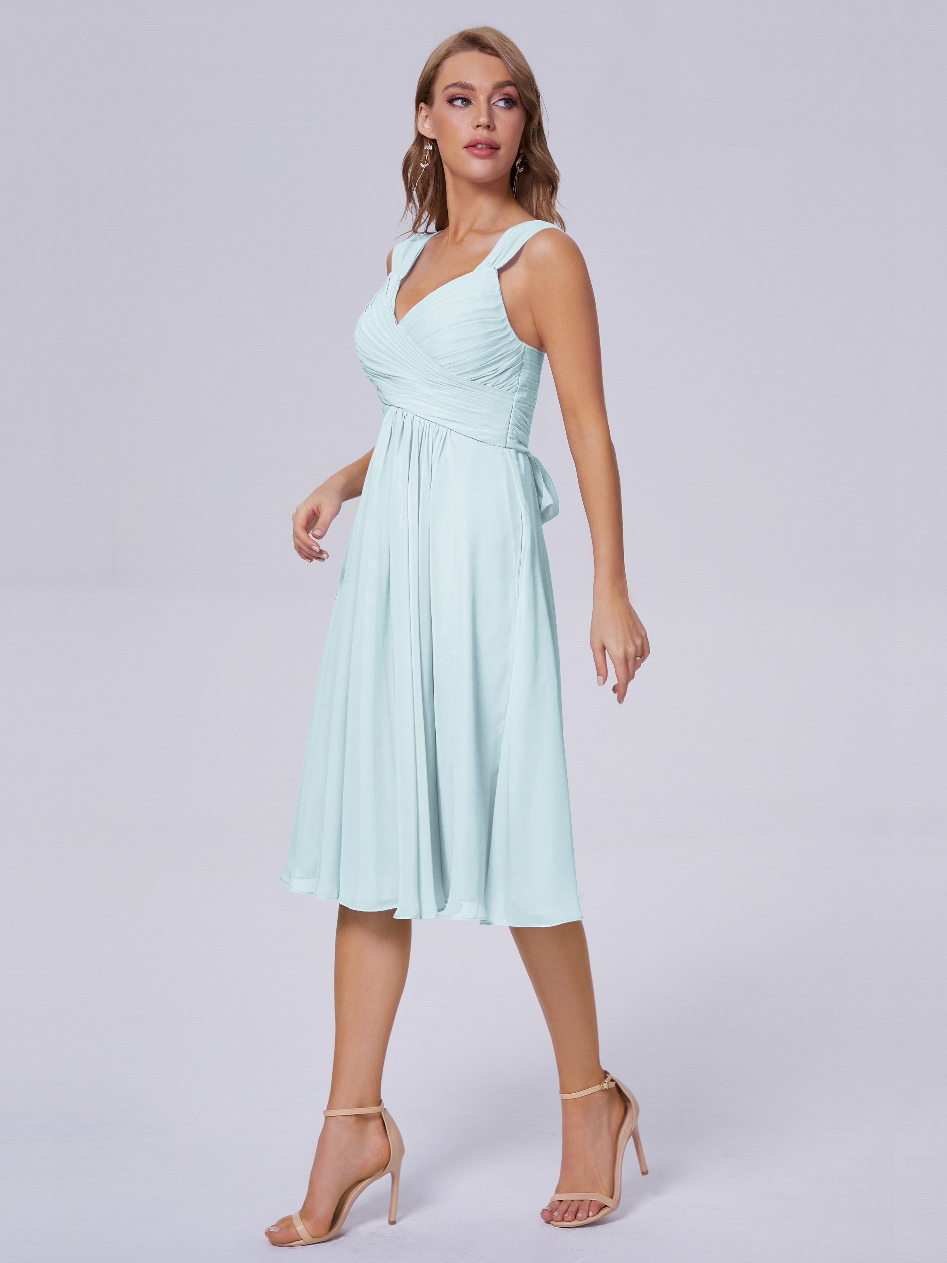 Robe De Demoiselle D'Honneur Brume Abordable Bretelles Courtes Mousseline Robes Demoiselle D'Honneur