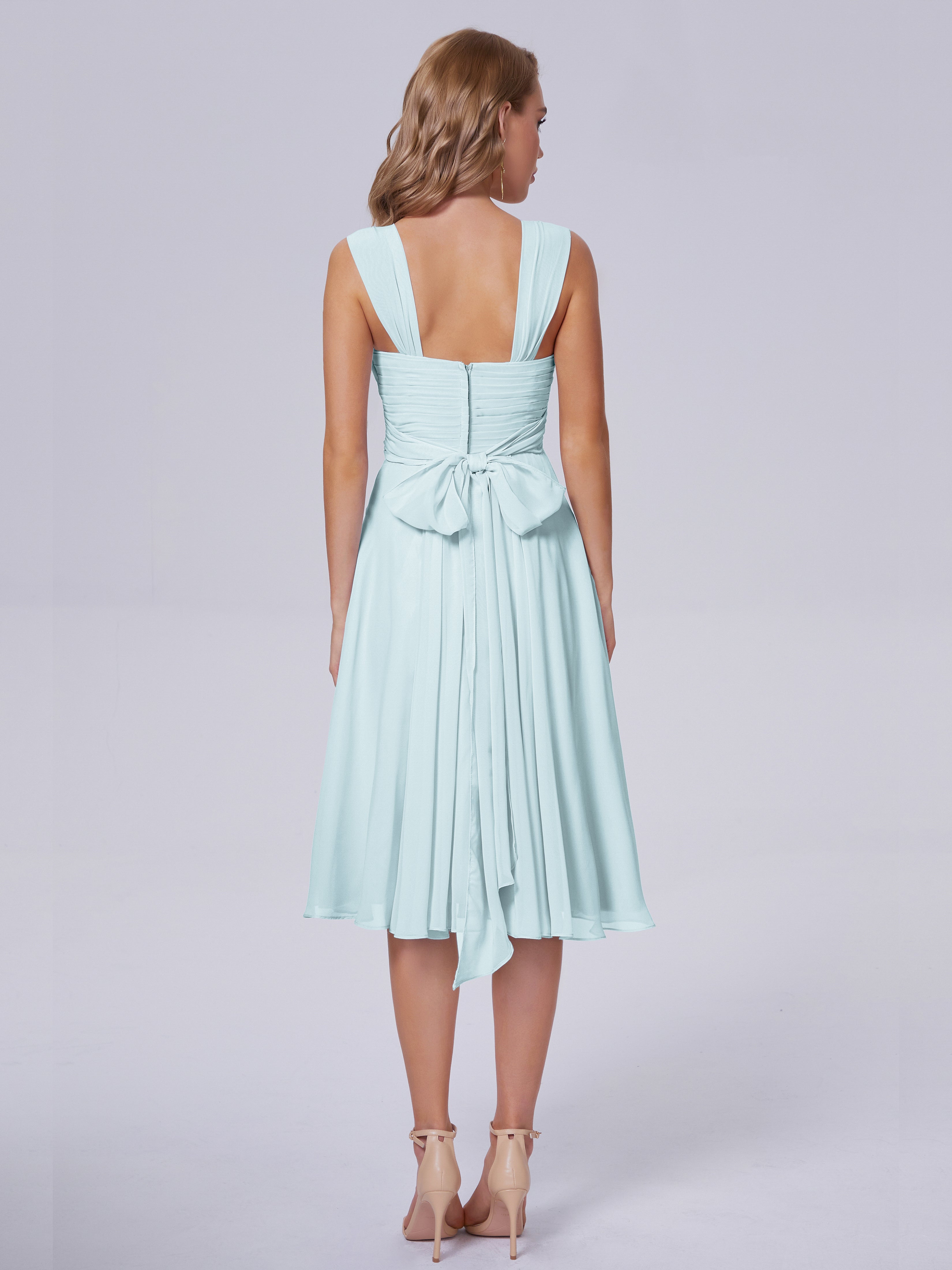 Robe De Demoiselle D'Honneur Brume Abordable Bretelles Courtes Mousseline Robes Demoiselle D'Honneur