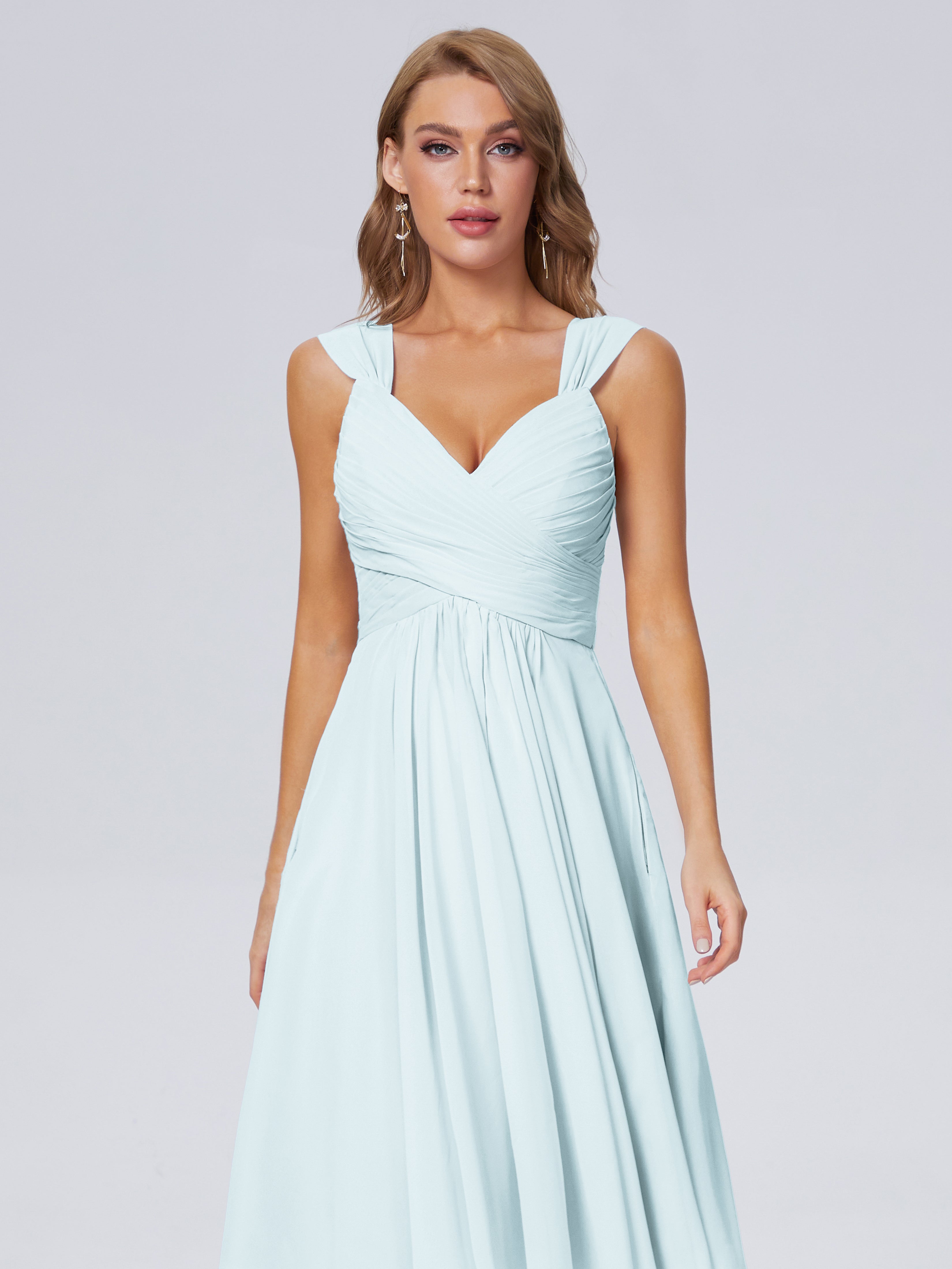 Robe De Demoiselle D'Honneur Brume Abordable Bretelles Courtes Mousseline Robes Demoiselle D'Honneur
