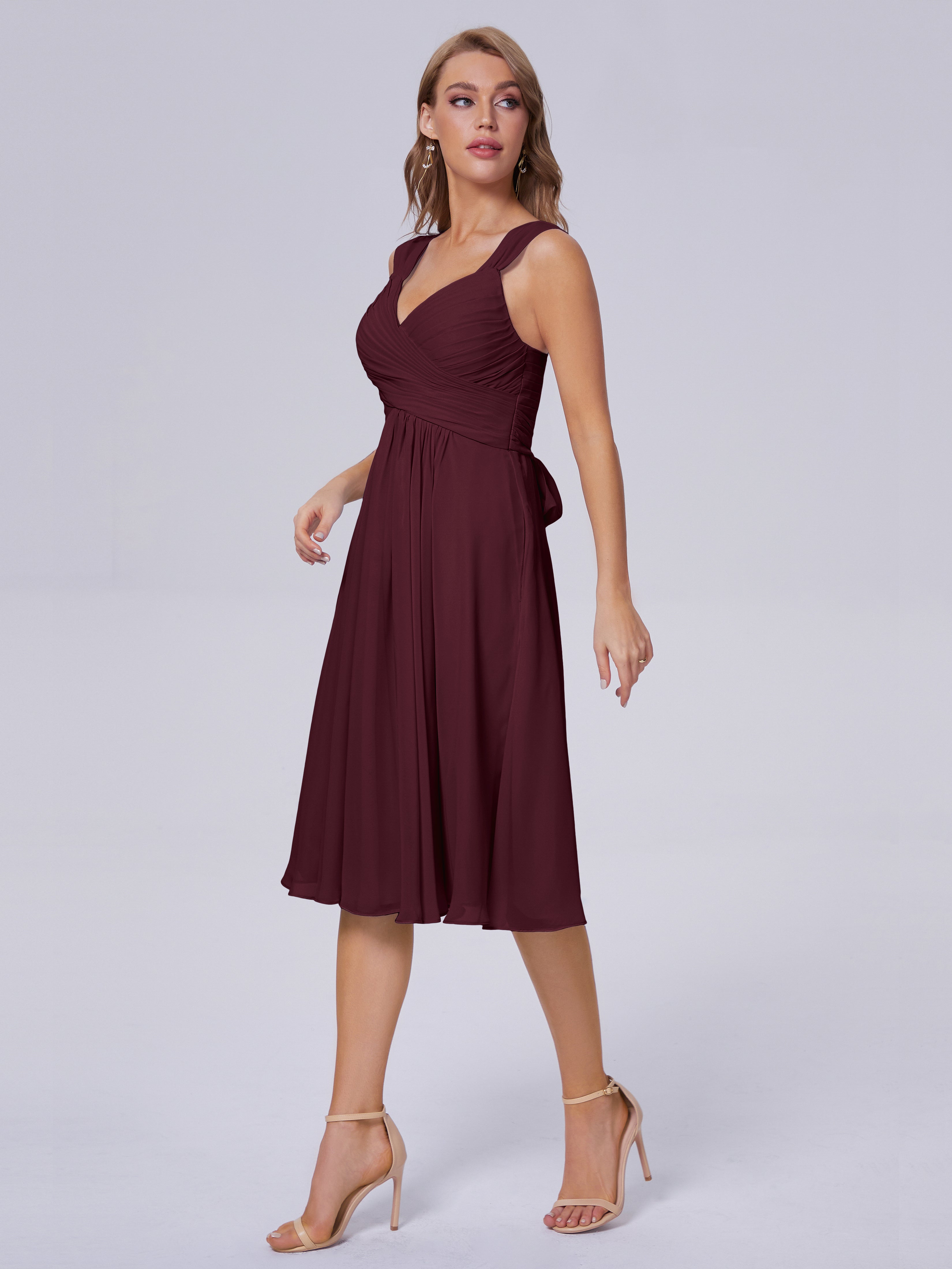 Robes De Demoiselle D'Honneur Cabernet Abordable Bretelles Courtes Mousseline Robes Demoiselle D'Honneur