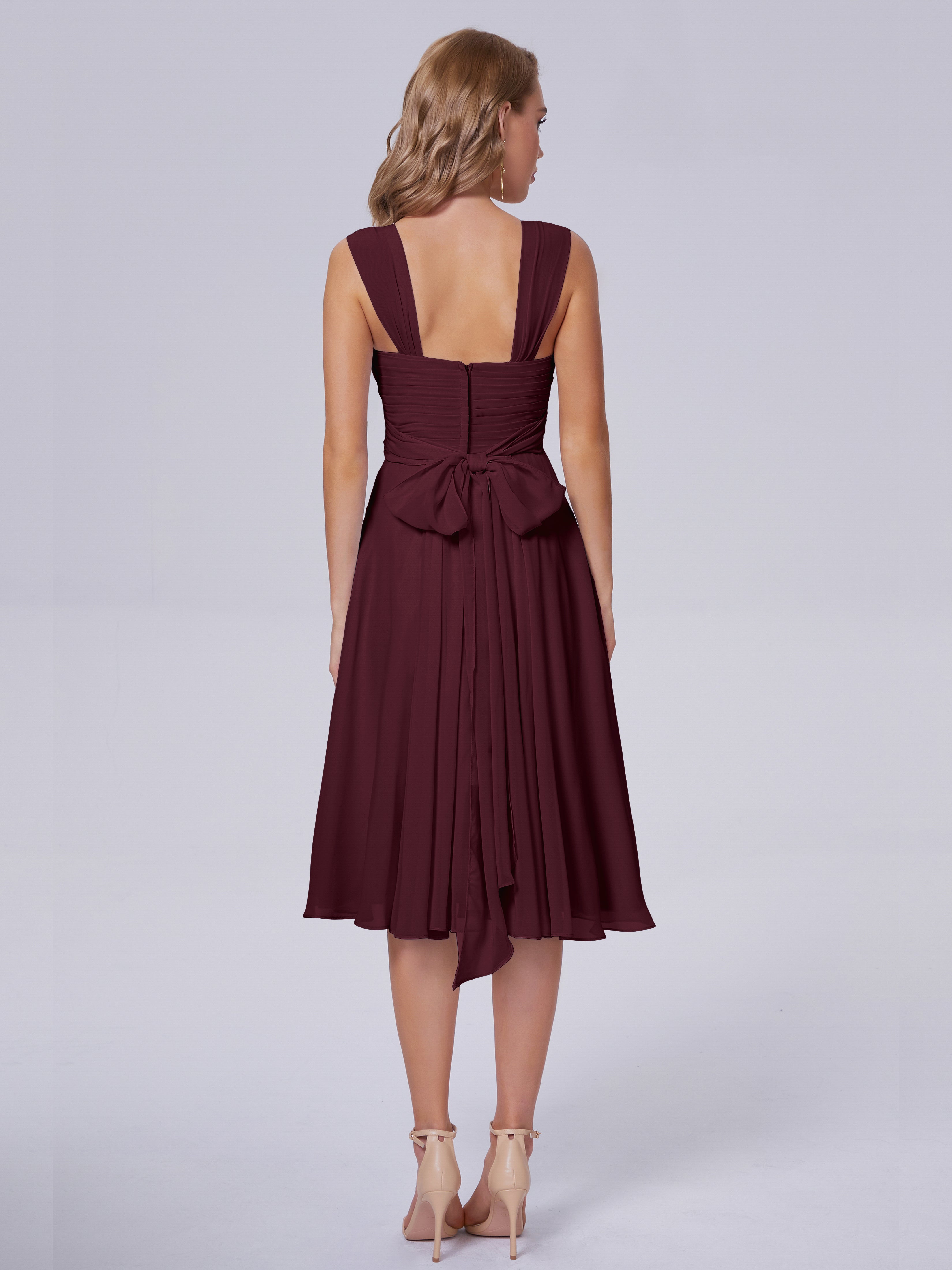 Robes De Demoiselle D'Honneur Cabernet Abordable Bretelles Courtes Mousseline Robes Demoiselle D'Honneur
