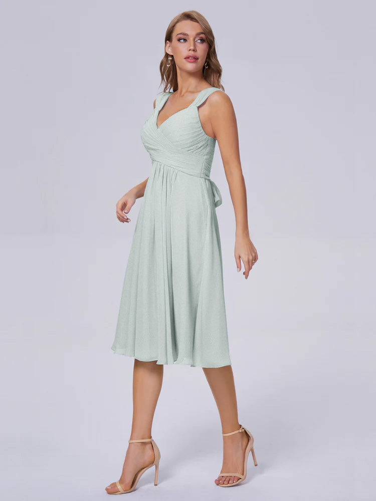 Robes De Demoiselle D'Honneur Celadon Abordable Bretelles Courtes Mousseline Robes Demoiselle D'Honneur