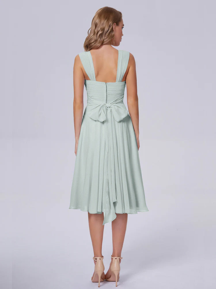 Robes De Demoiselle D'Honneur Celadon Abordable Bretelles Courtes Mousseline Robes Demoiselle D'Honneur