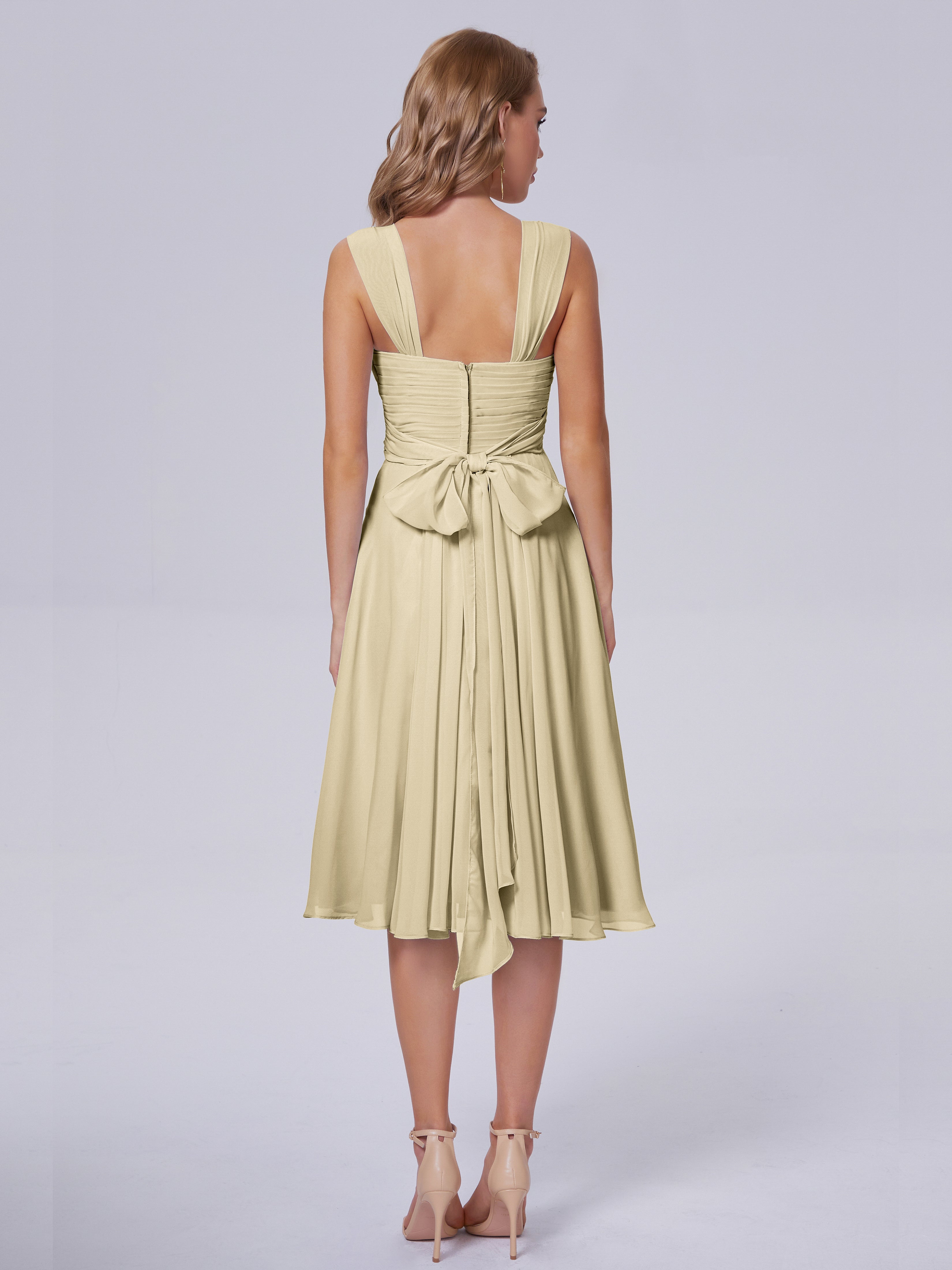 Robe Couleur Champagne Demoiselle D Honneur Abordable Bretelles Courtes Mousseline Robes Demoiselle D'Honneur