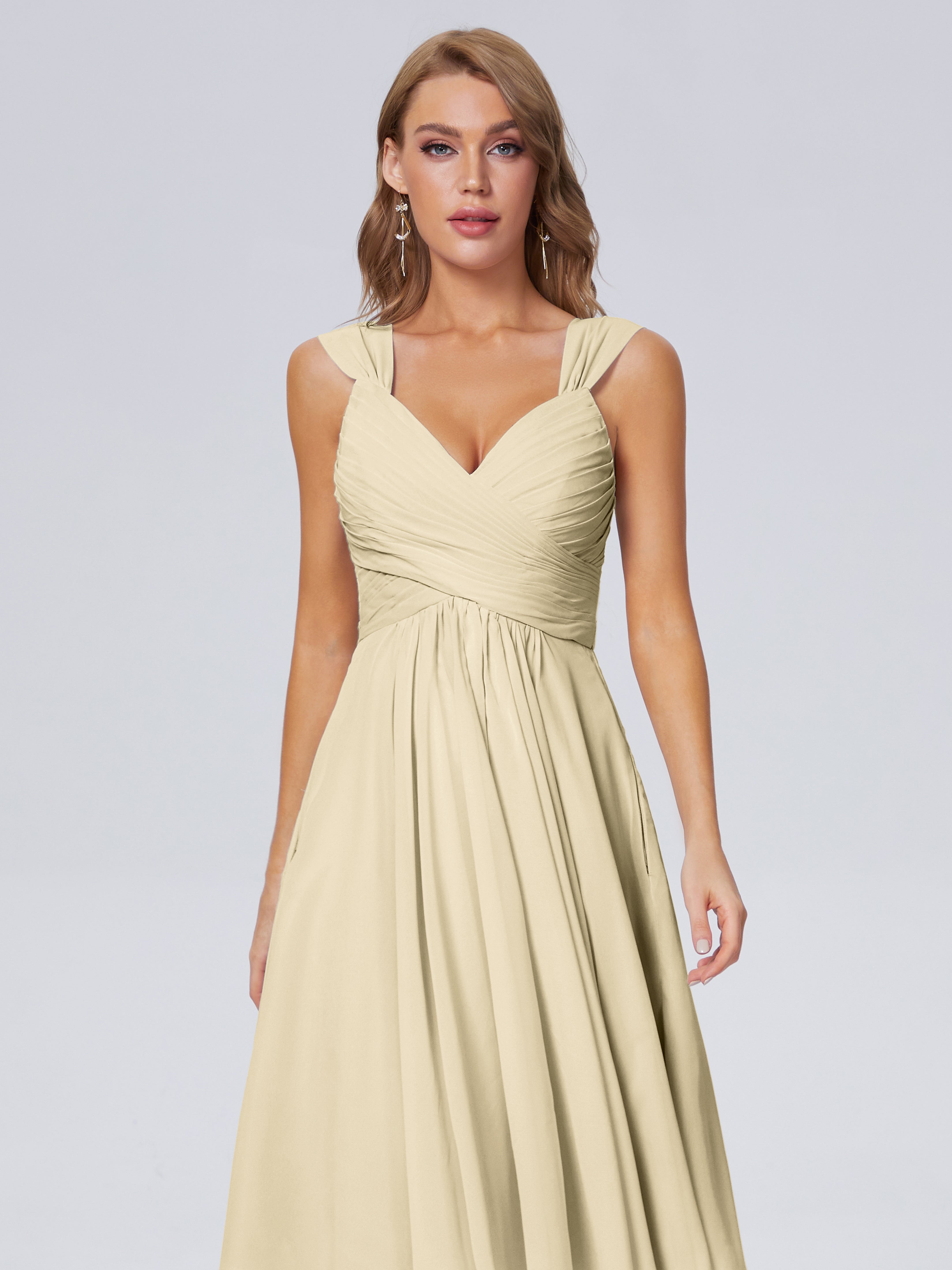 Robe Couleur Champagne Demoiselle D Honneur Abordable Bretelles Courtes Mousseline Robes Demoiselle D'Honneur