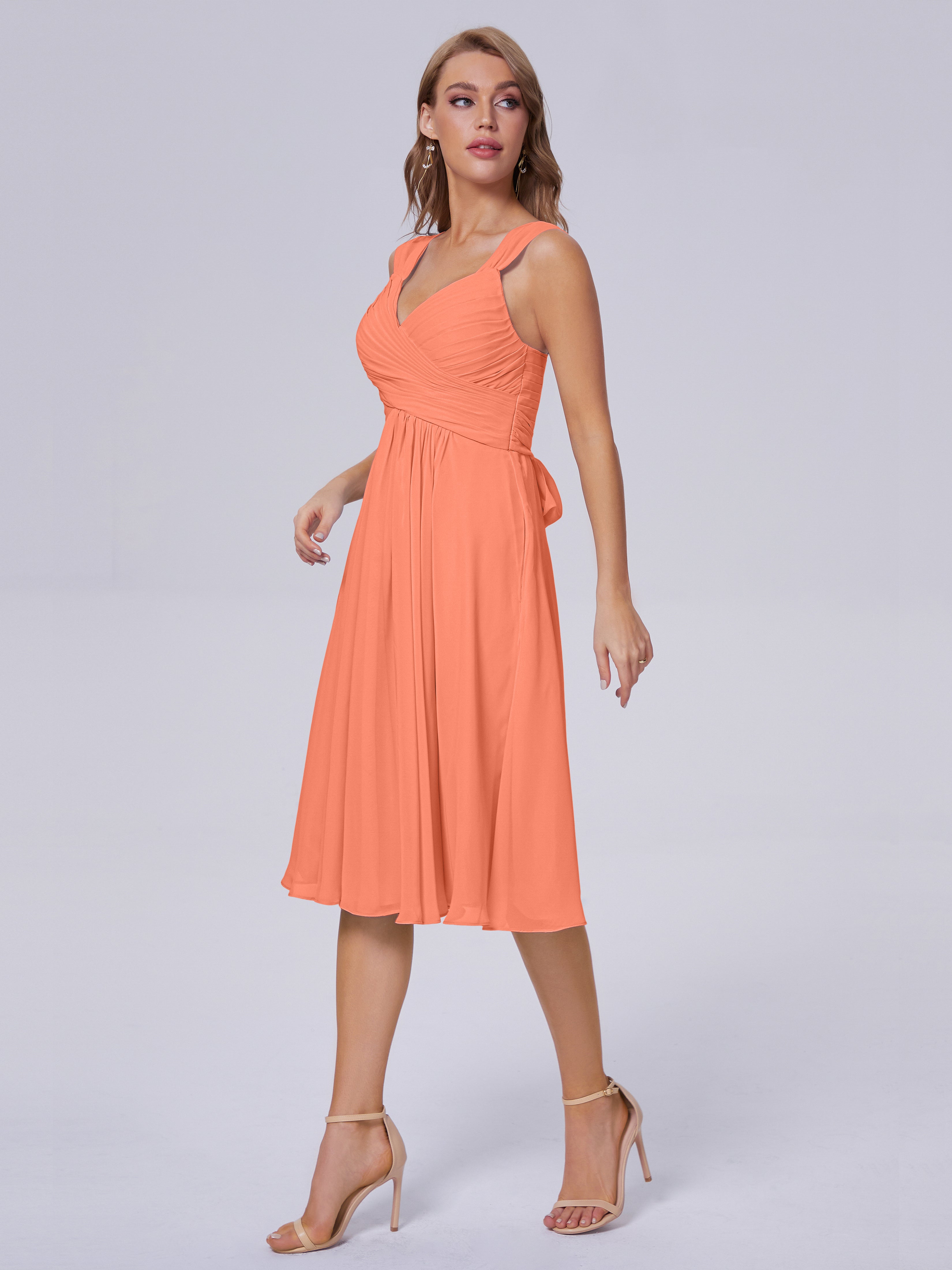 Robes De Demoiselle D'Honneur Coucher De Soleil Abordable Bretelles Courtes Mousseline Robes Demoiselle D'Honneur