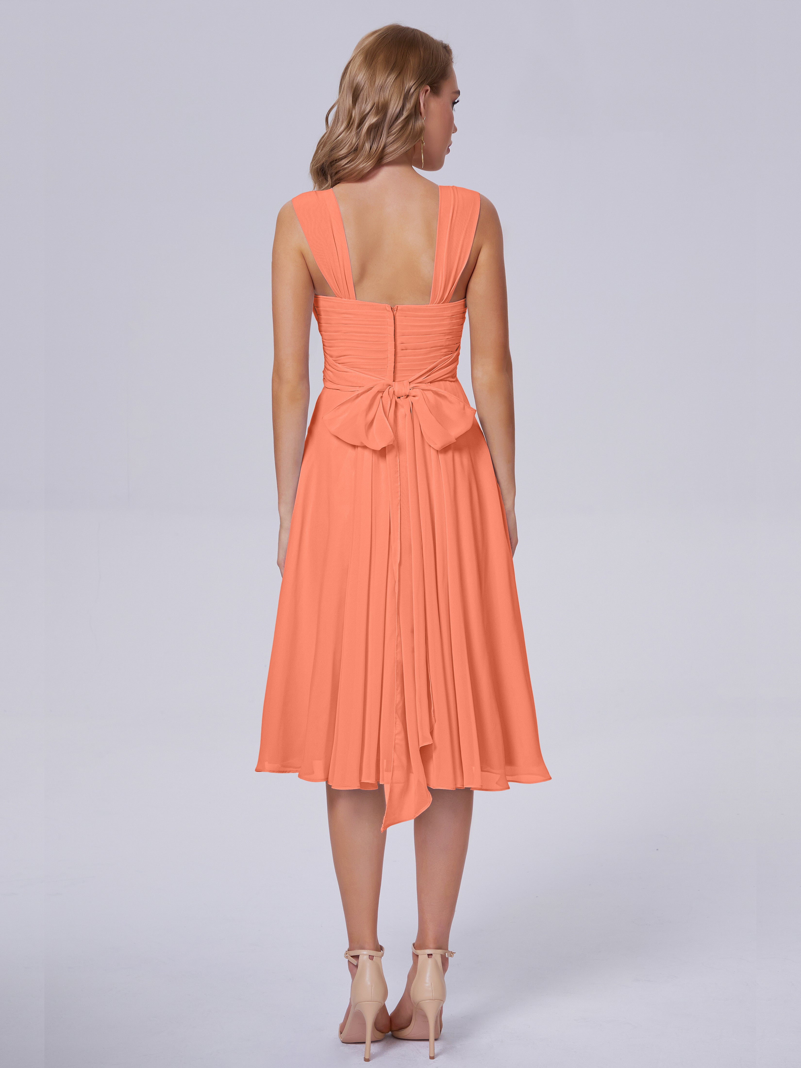 Robes De Demoiselle D'Honneur Coucher De Soleil Abordable Bretelles Courtes Mousseline Robes Demoiselle D'Honneur