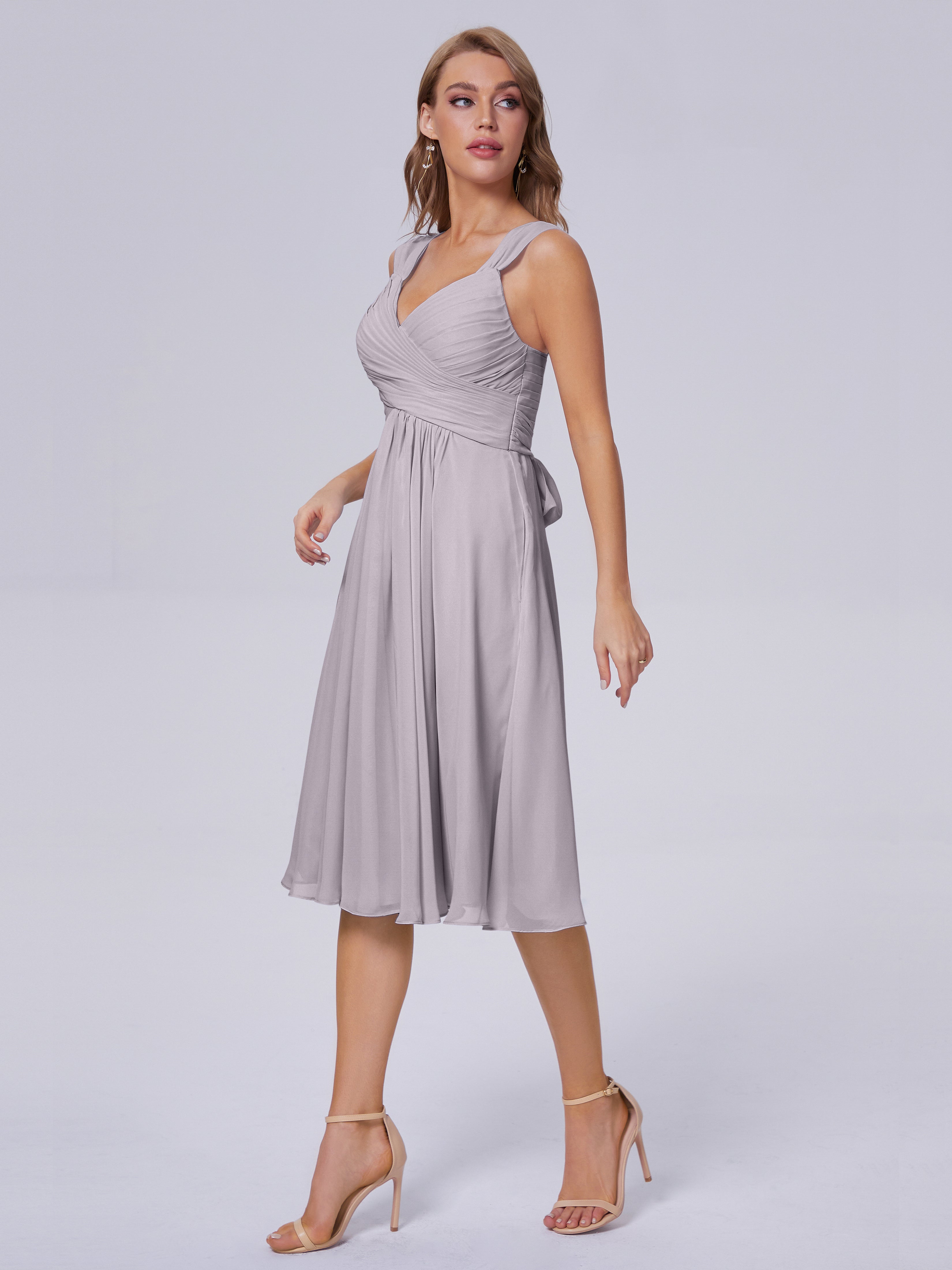 Robes De Demoiselle D'Honneur Couleur Crépuscule Abordable Bretelles Courtes Mousseline Robes Demoiselle D'Honneur