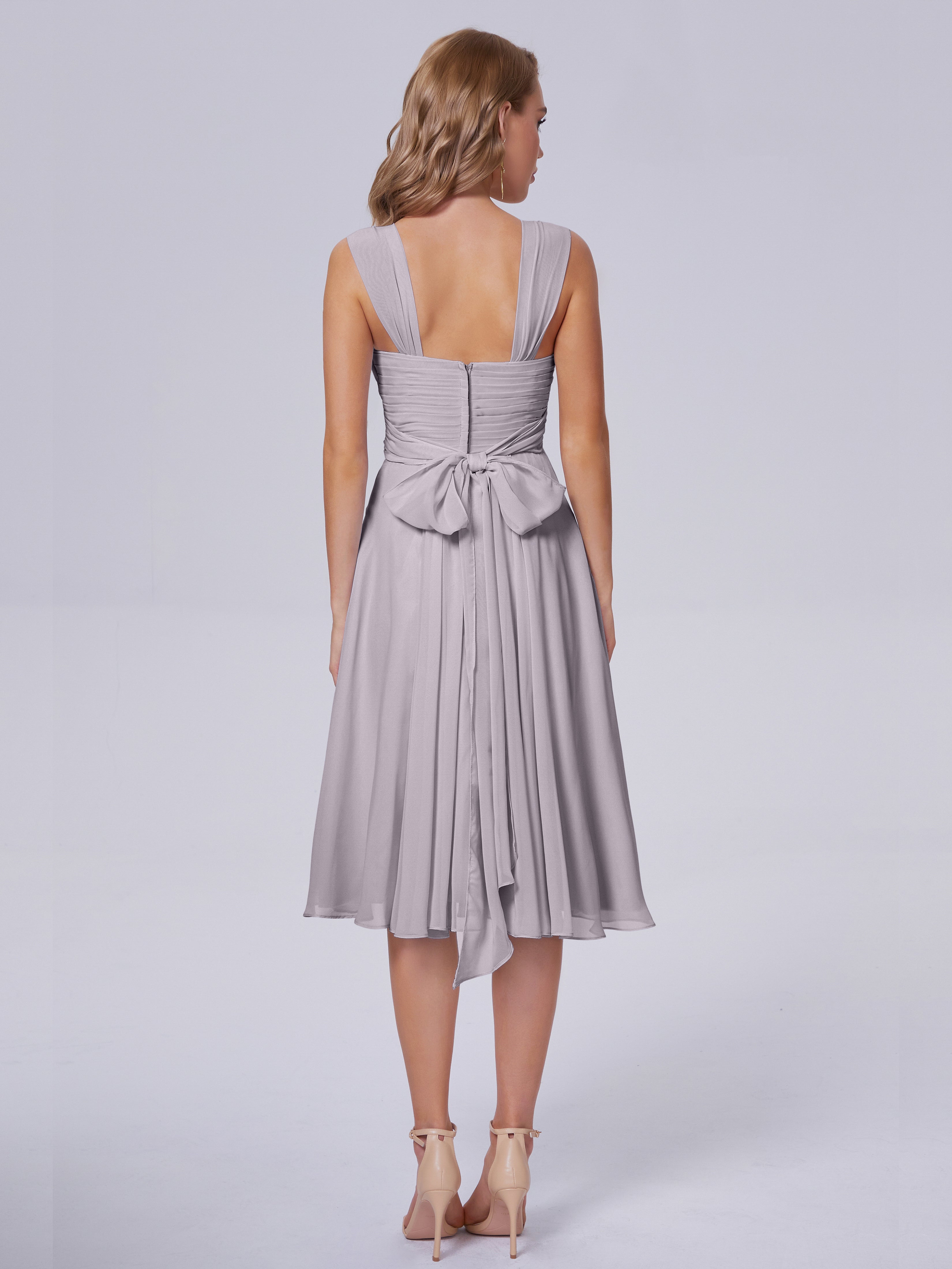 Robes De Demoiselle D'Honneur Couleur Crépuscule Abordable Bretelles Courtes Mousseline Robes Demoiselle D'Honneur