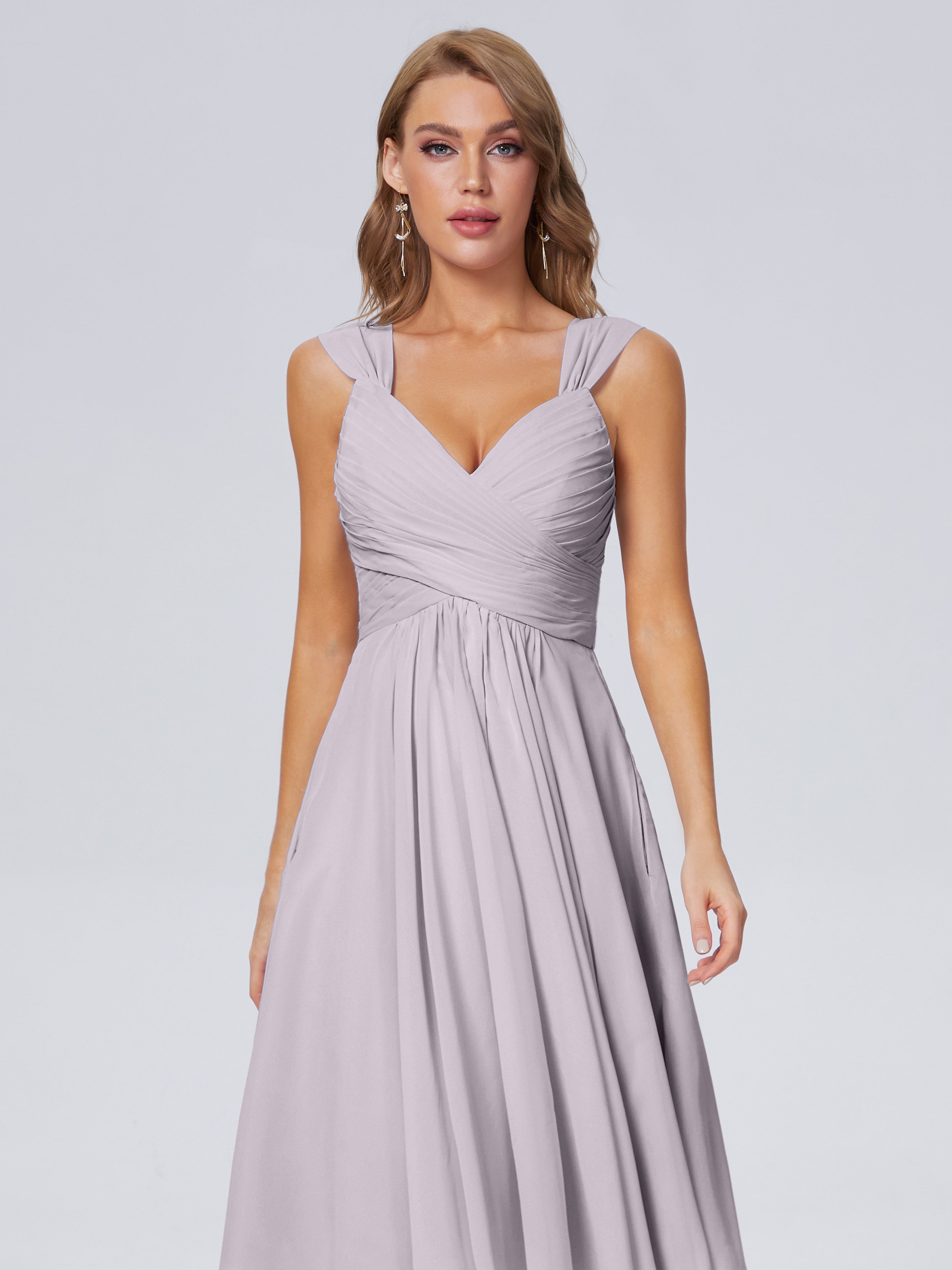 Robes De Demoiselle D'Honneur Couleur Crépuscule Abordable Bretelles Courtes Mousseline Robes Demoiselle D'Honneur