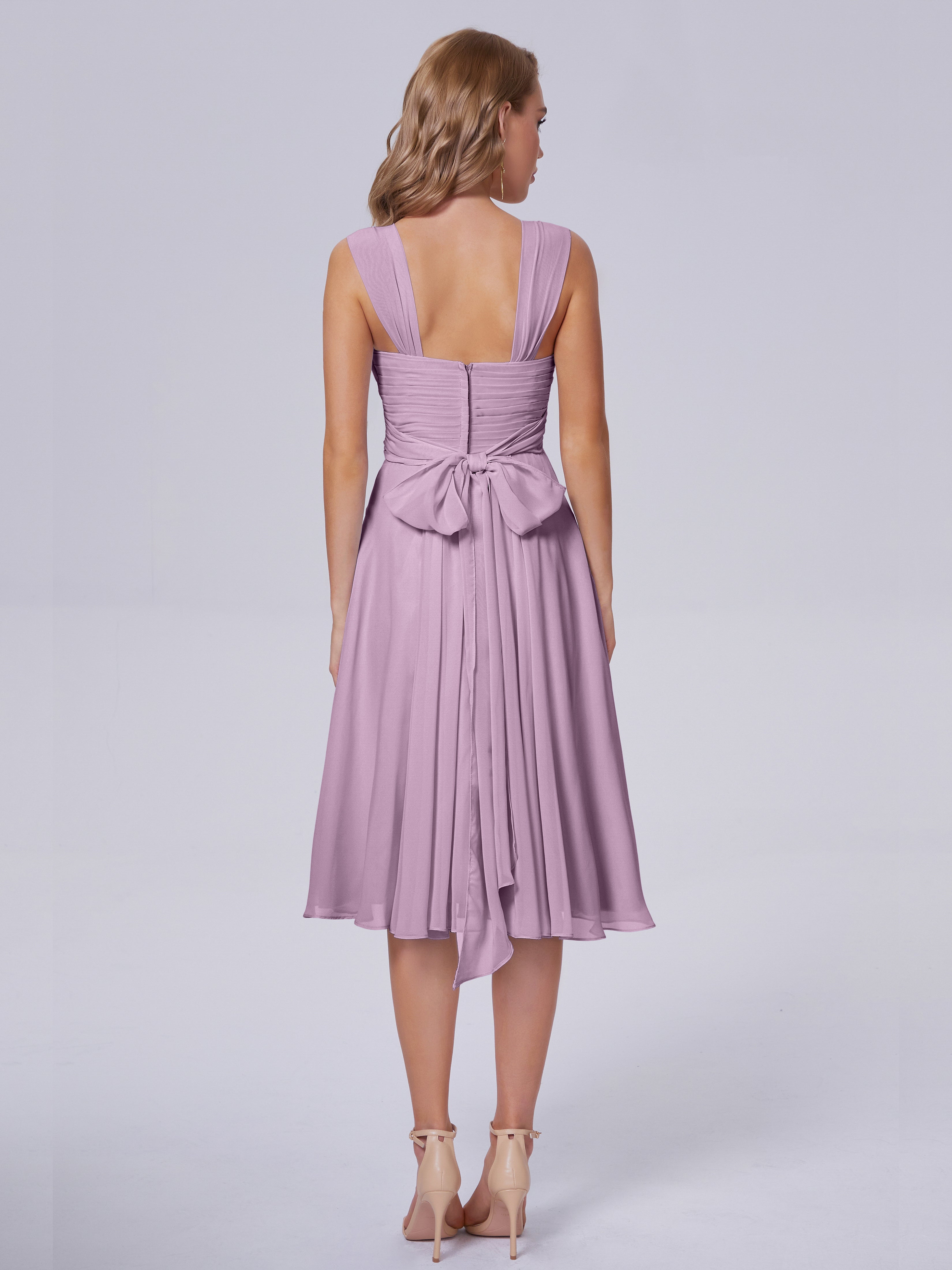 Robes De Demoiselle D'Honneur Glycine Abordable Bretelles Courtes Mousseline Robes Demoiselle D'Honneur