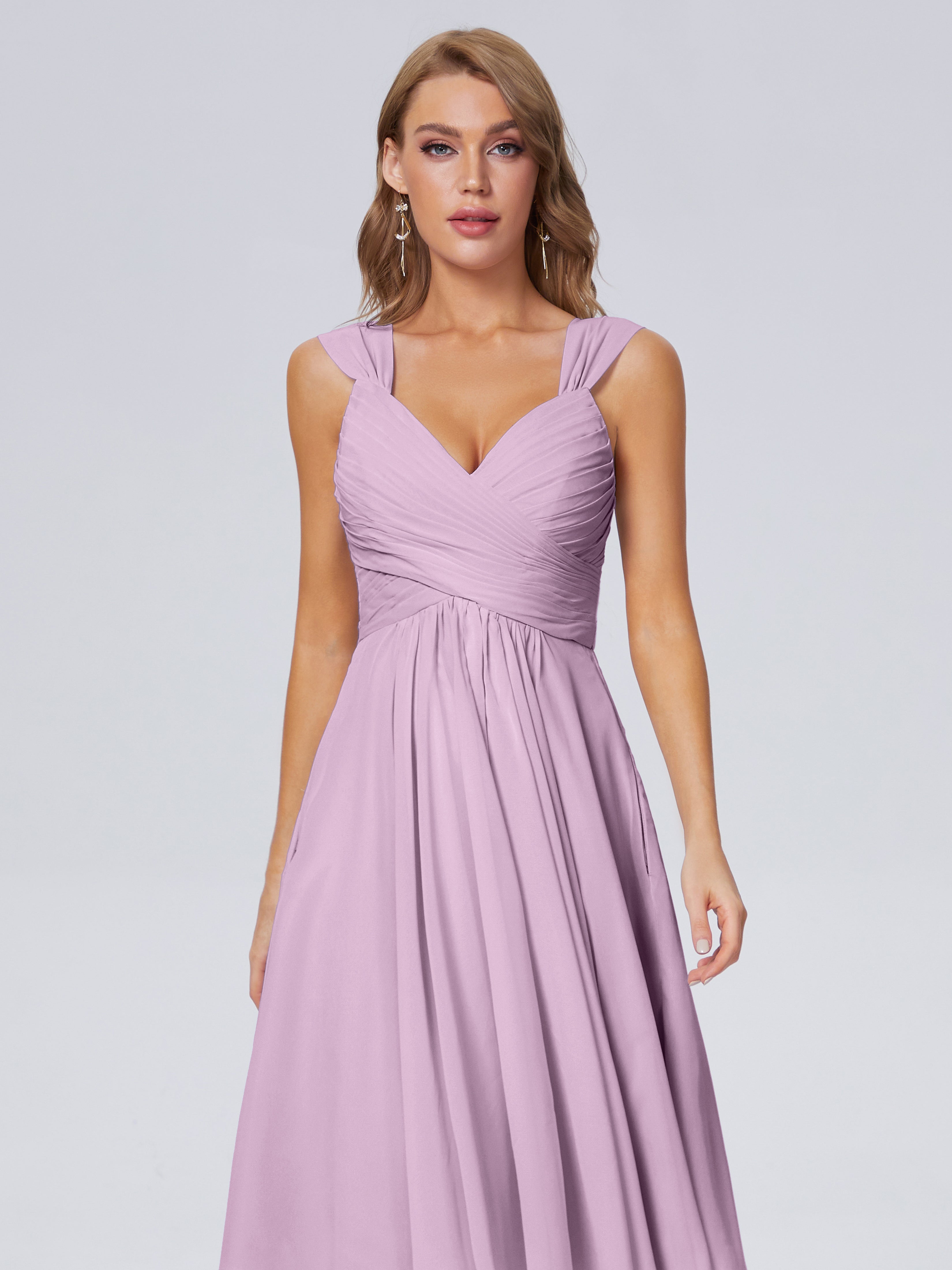 Robes De Demoiselle D'Honneur Glycine Abordable Bretelles Courtes Mousseline Robes Demoiselle D'Honneur