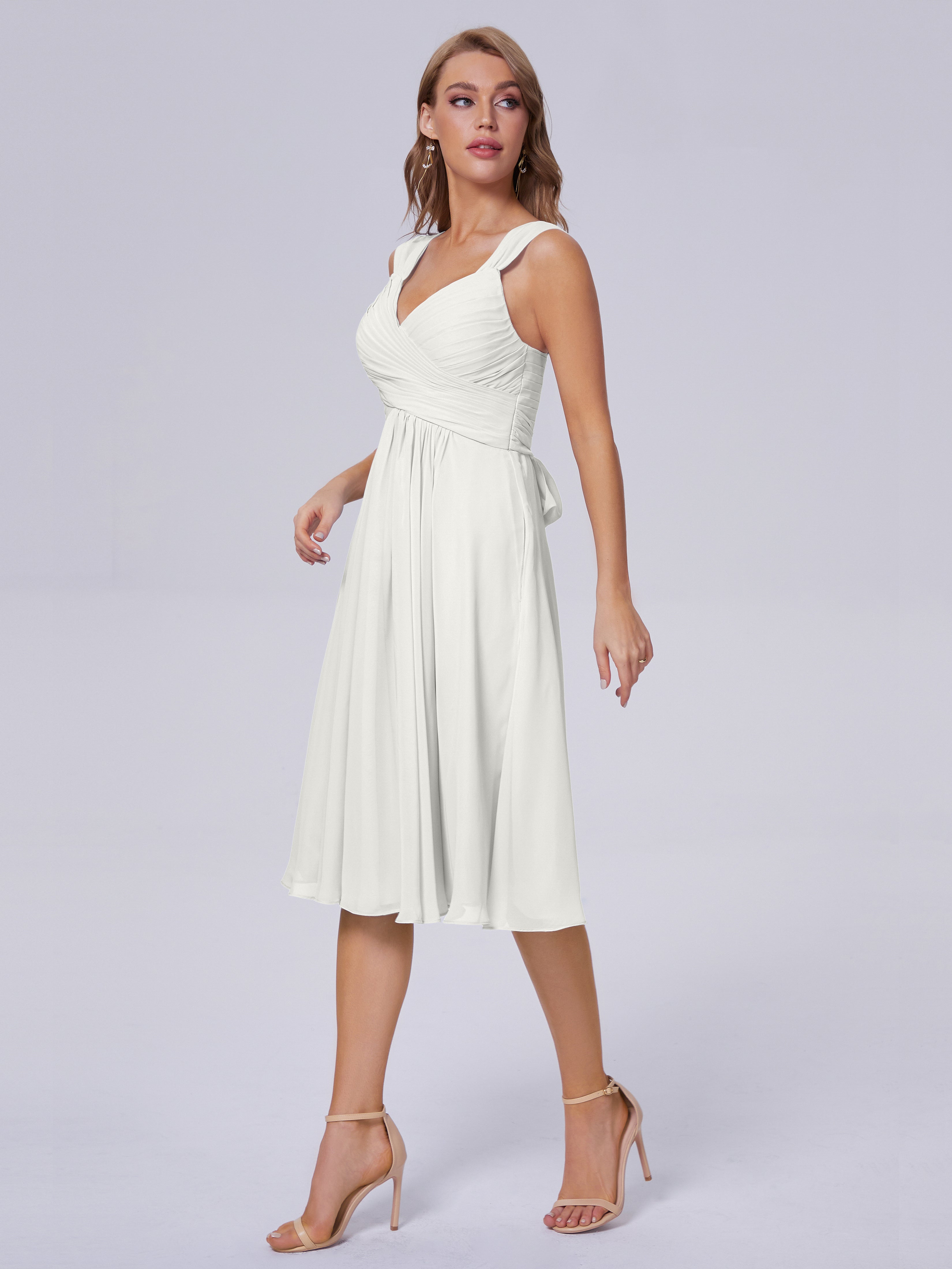 Robe Demoiselle D Honneur Ivoire Abordable Bretelles Courtes Mousseline Robes Demoiselle D'Honneur