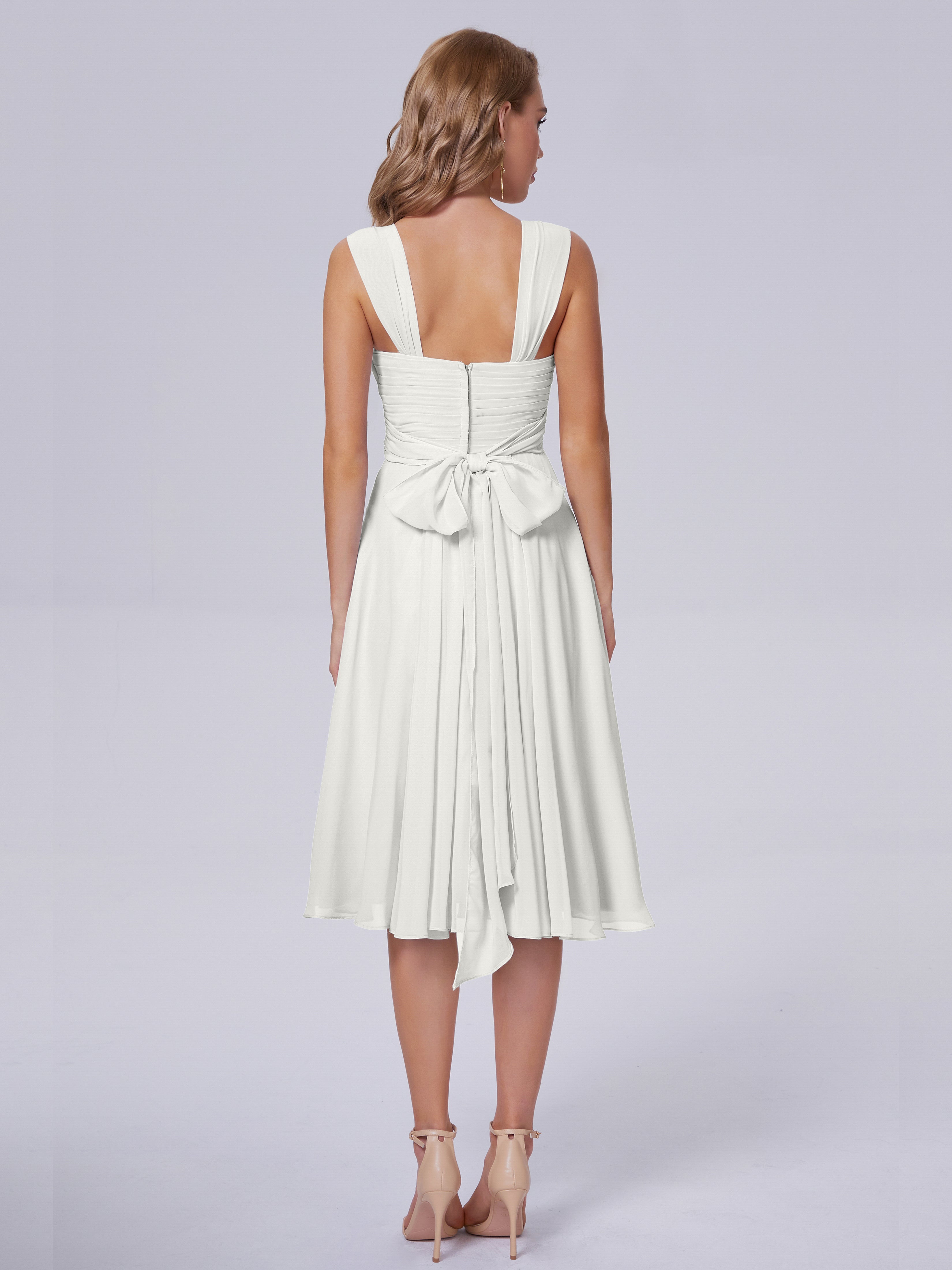 Robe Demoiselle D Honneur Ivoire Abordable Bretelles Courtes Mousseline Robes Demoiselle D'Honneur